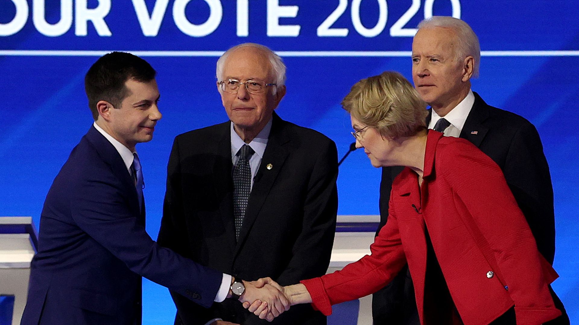 Pete Buttigieg, Bernie Sanders, Elizabeth Warren and Joe Biden