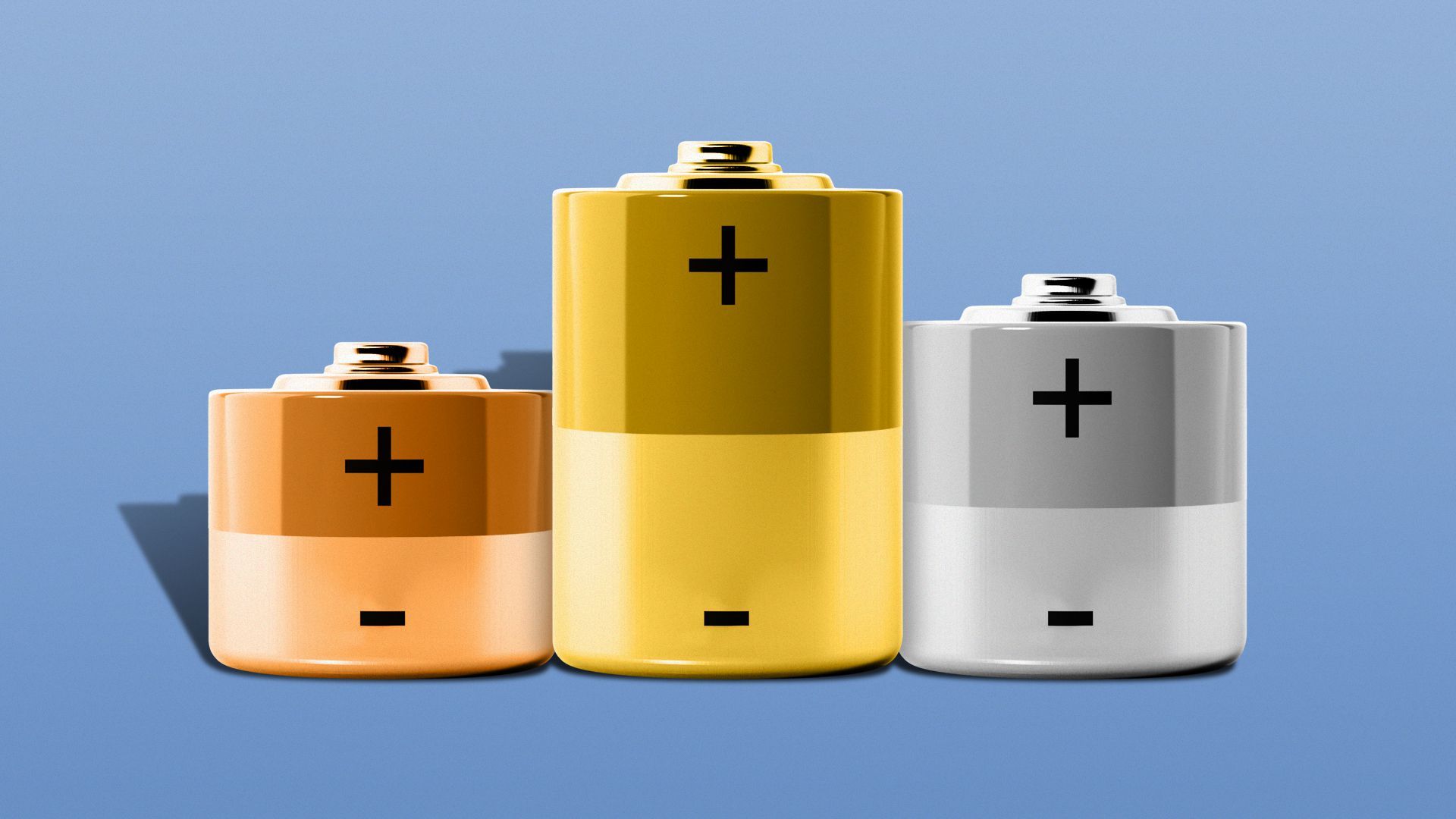 Illustration of a winners' podium made up of gold, silver and bronze batteries.