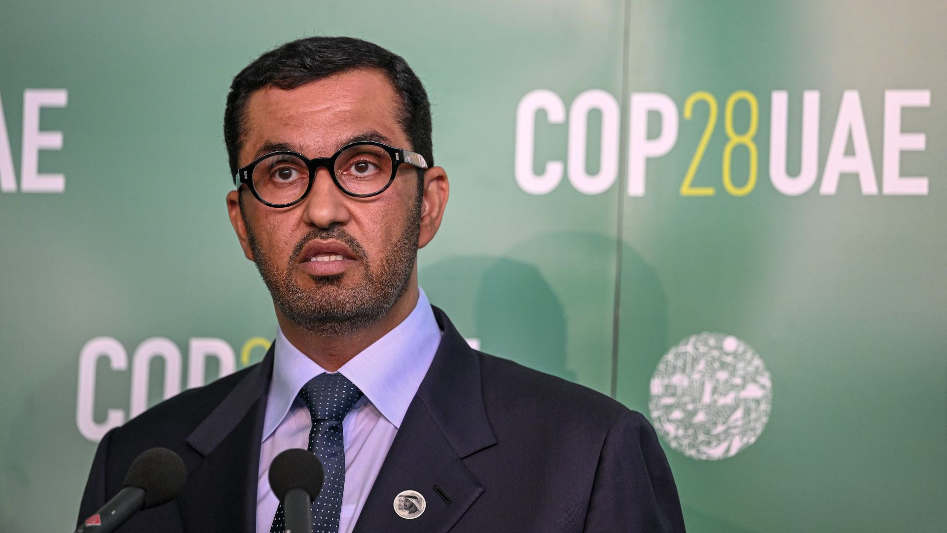 Sultan Ahmed Al Jaber, President-Designate of the UNFCCC COP28 climate conference and CEO of the Abu Dhabi National Oil Company, speaks at a side event at the UNFCCC SB58 Bonn Climate Change Conference on June 8, 2023 in Bonn, Germany.