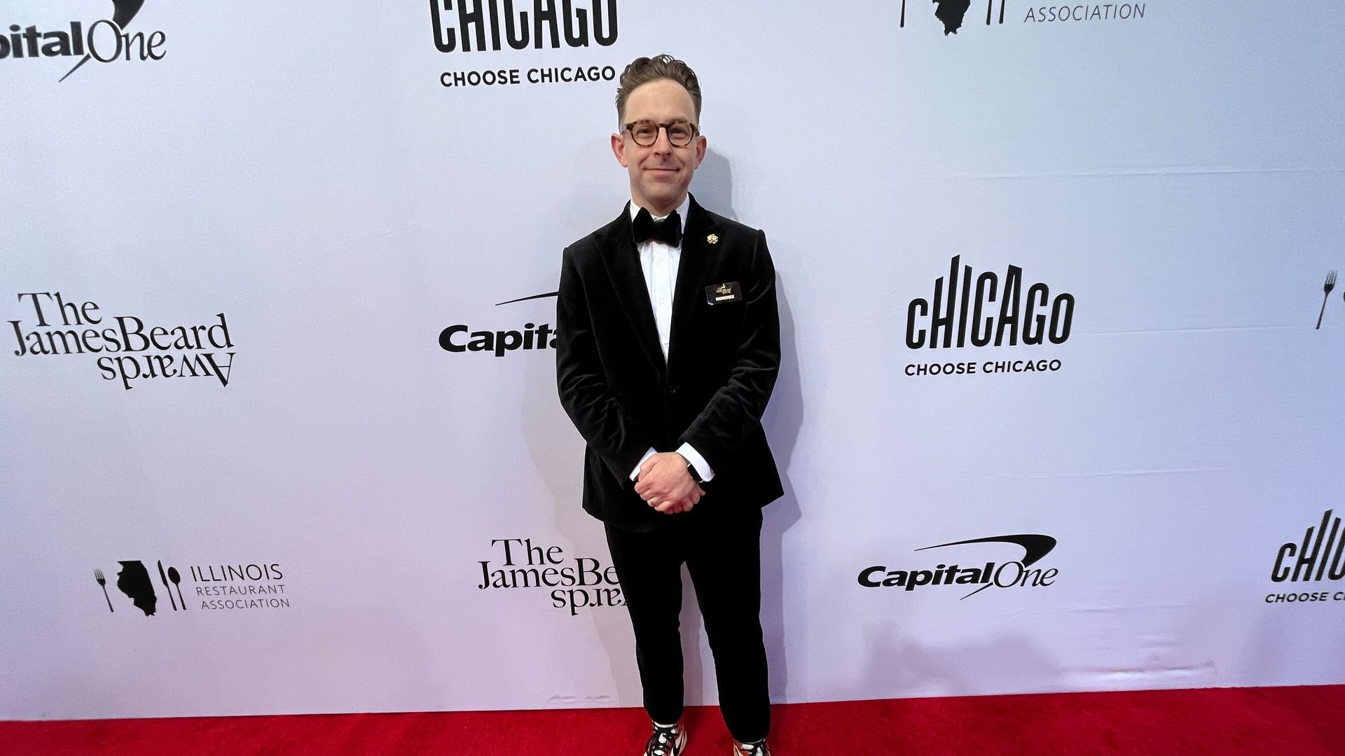 Chef Vinnie Cimino standing on red carpet in tux