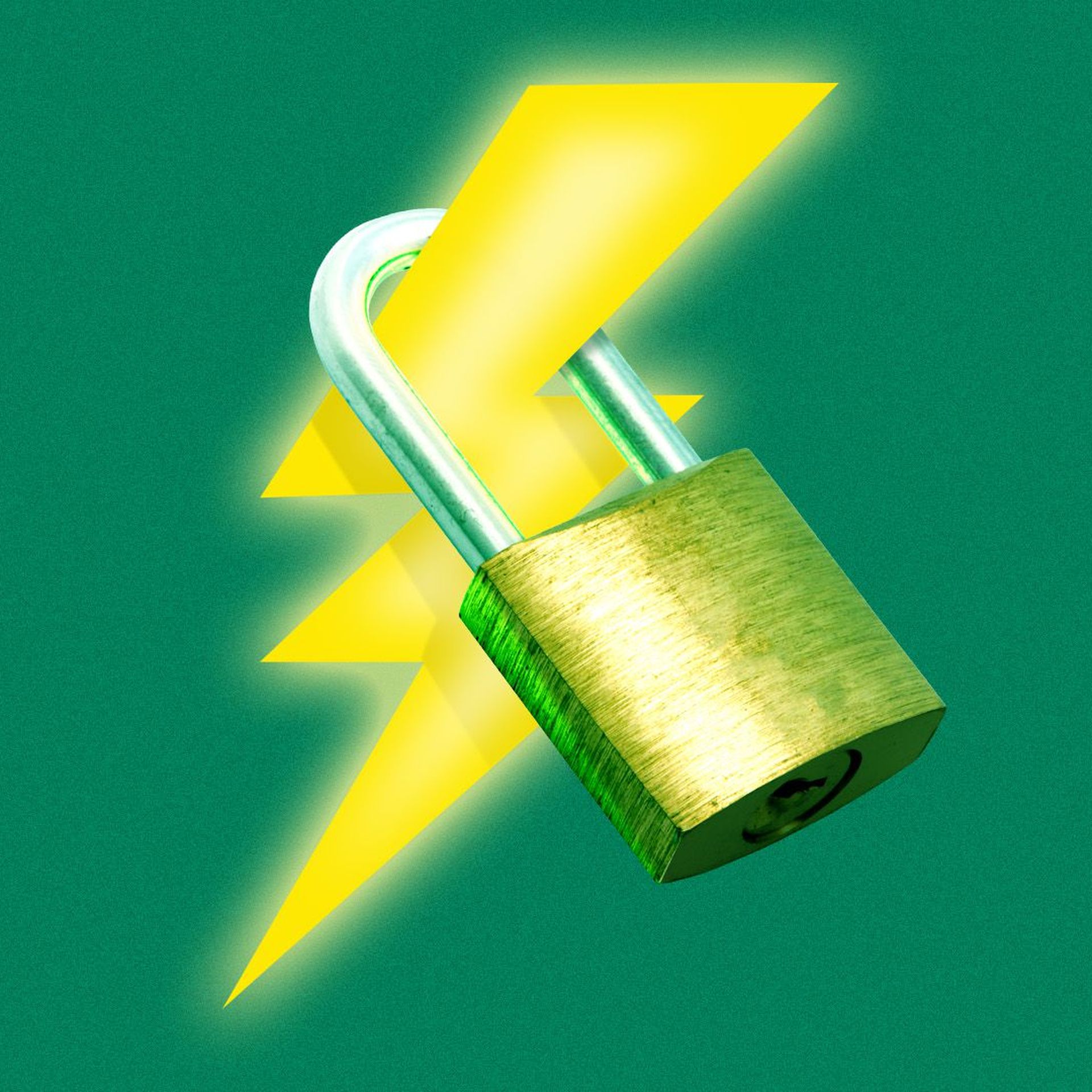 Illustration of a lightning bolt icon with a lock secured around it