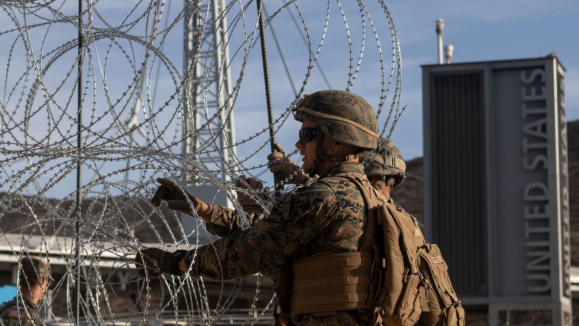 U.S. Army troops deployed at the U.S.-Mexico border.