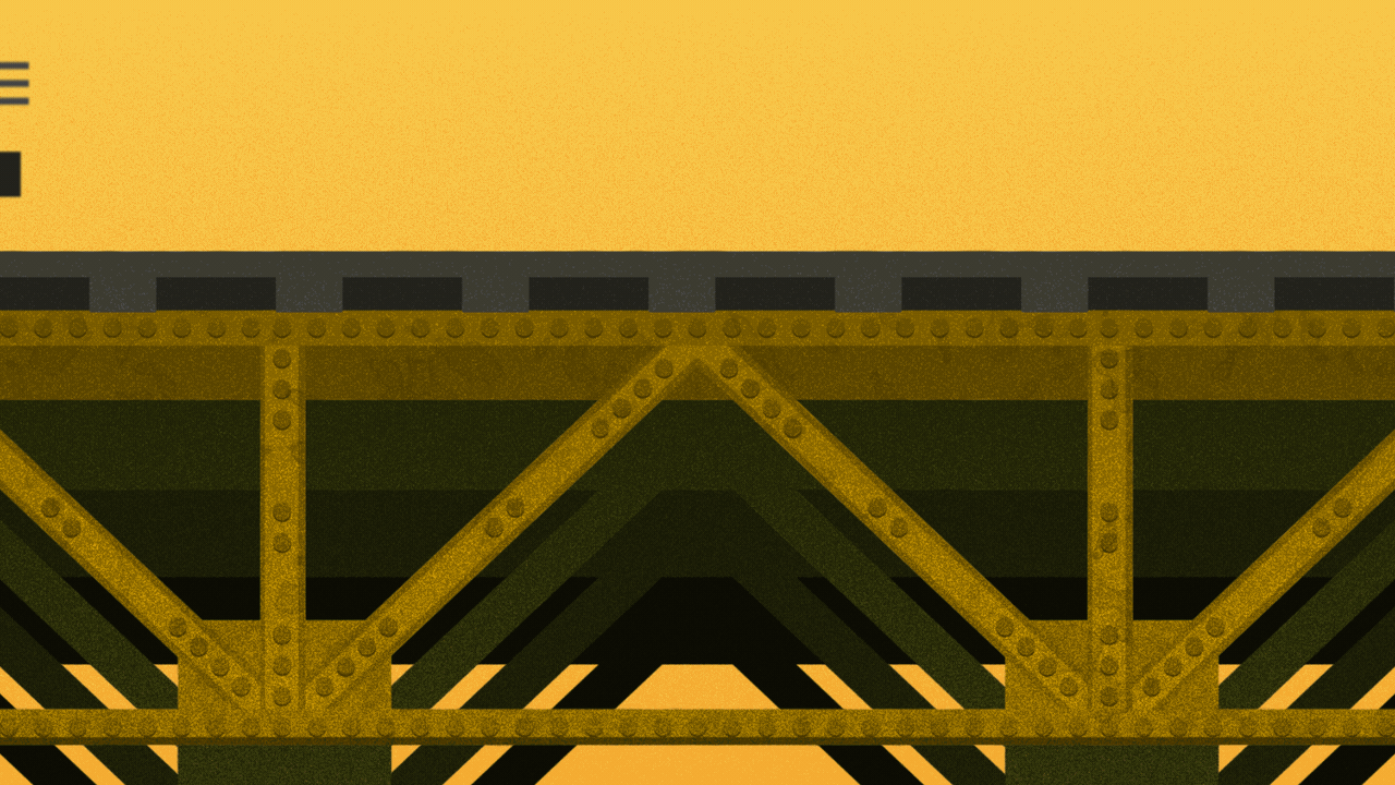 Illustration of the L train tracks with a train passing over it. 