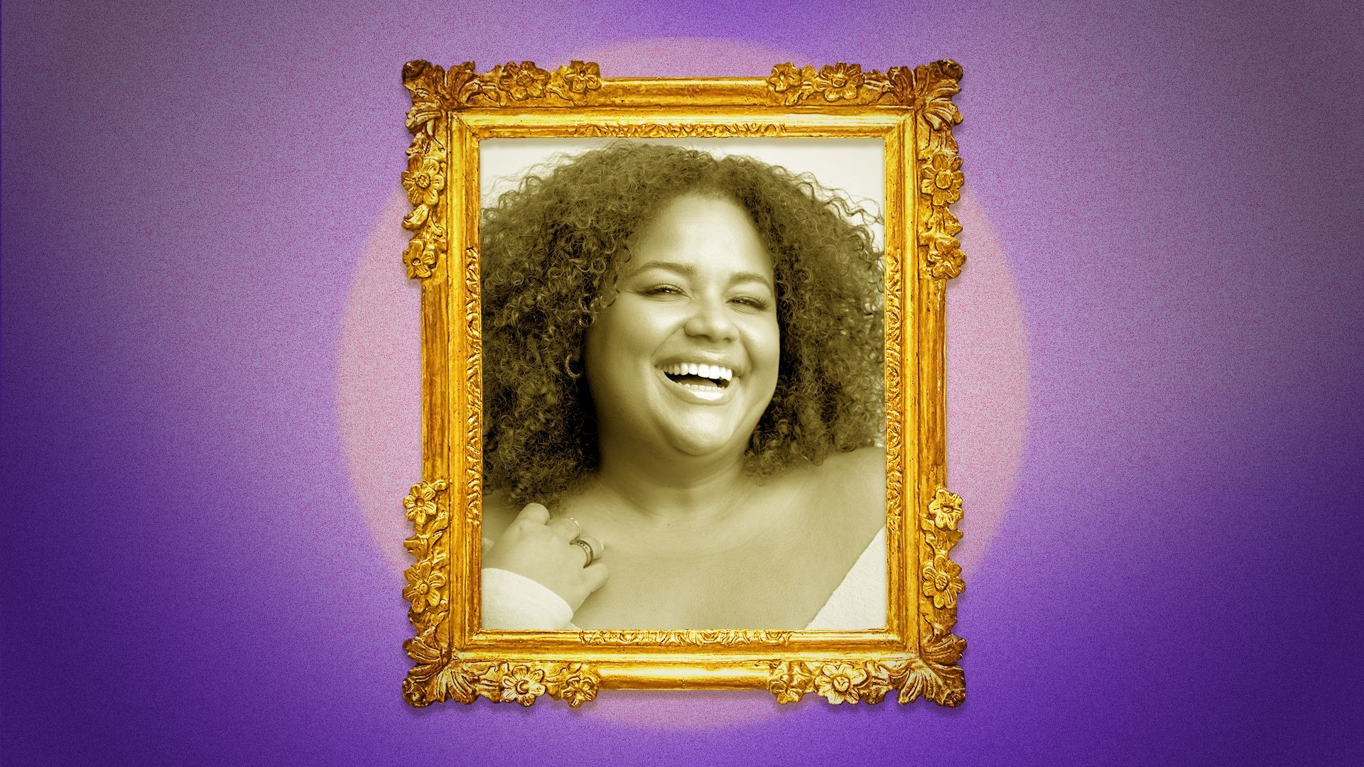 Photo illustration of a picture of Eliana Reyes centered inside a gold frame lit by a spotlight.