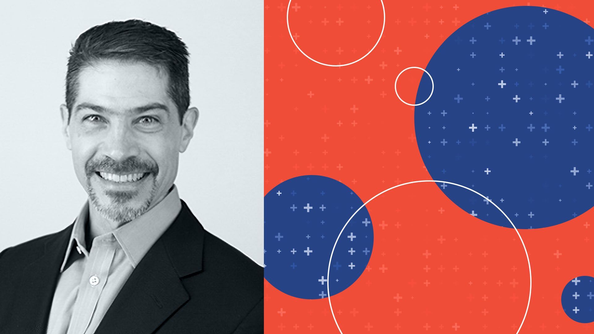 a photo of buddy gumina of grant ave capital next to a collage of circles and glowing health pluses 