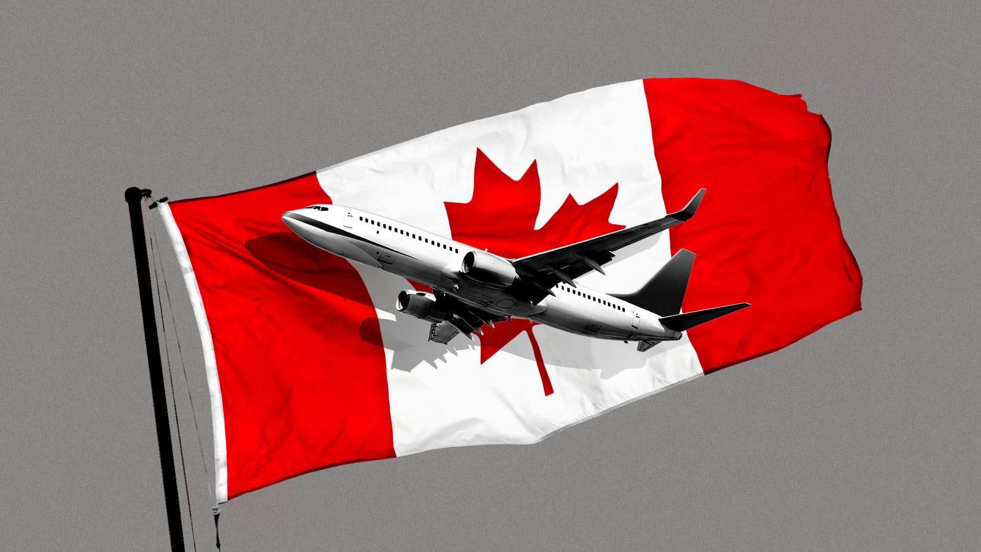 Illustration of an airplane in front of the Canadian flag