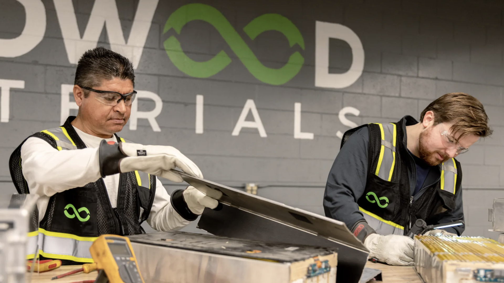 Redwood Materials workers decommissioning and recycling batteries