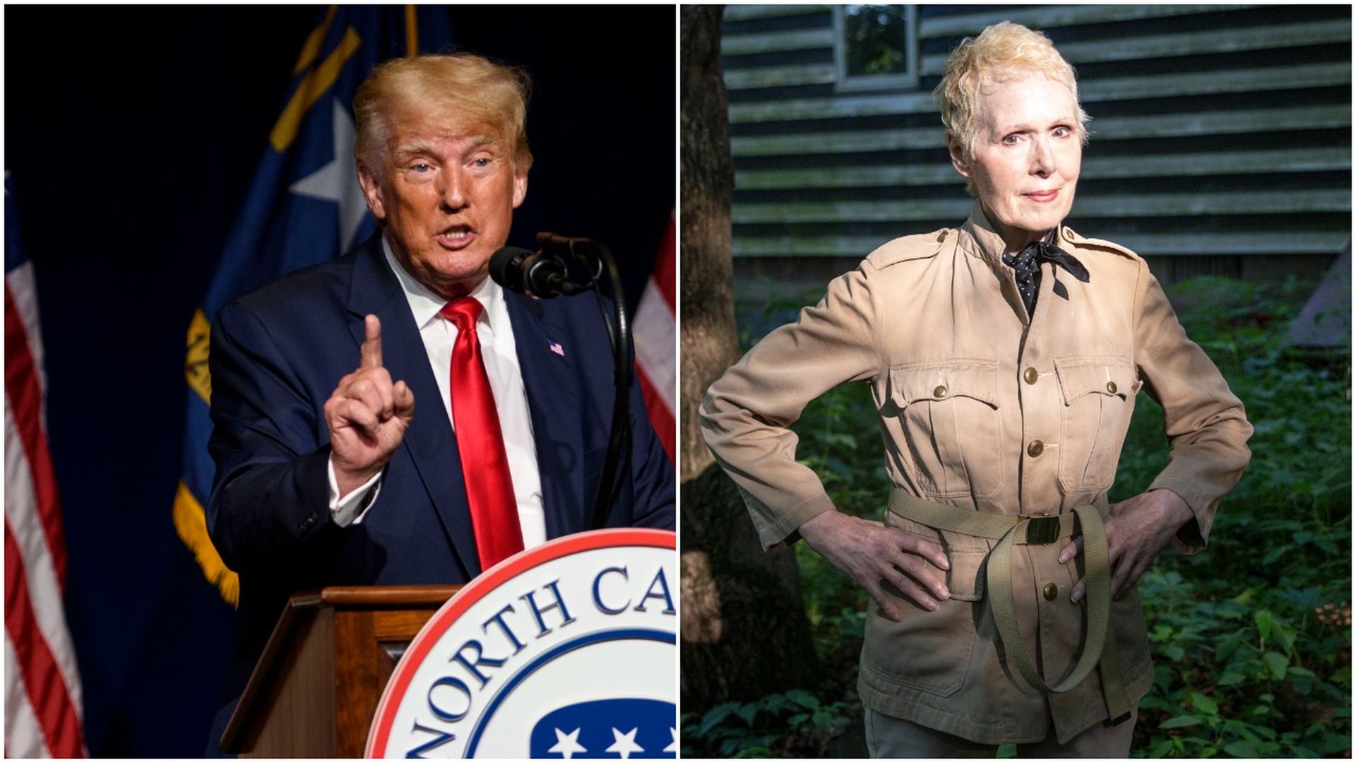 Combination images of former President Trump and E. Jean Carroll.