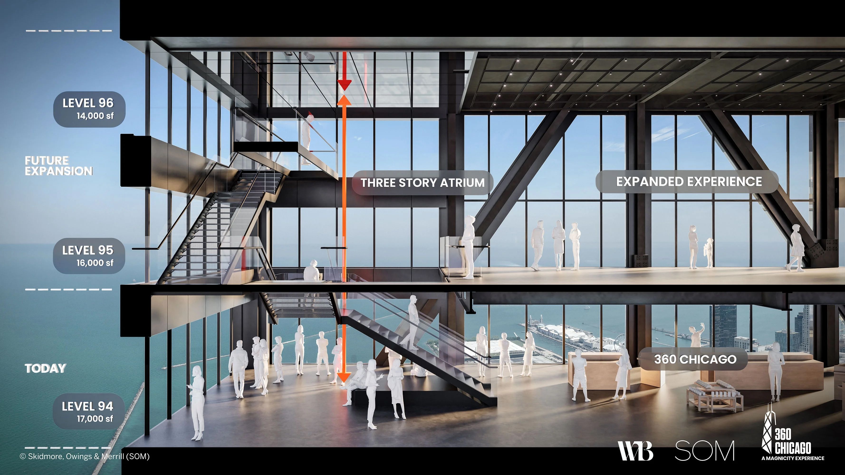 Rendering showing exposed interior of three floors of John Hancock.