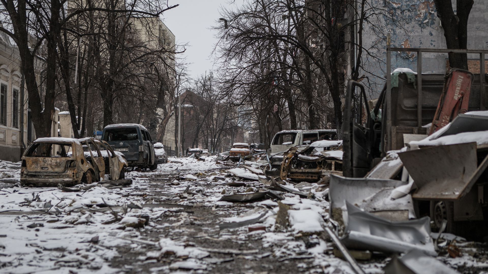 Effects of the bombing in the center of Kharkiv