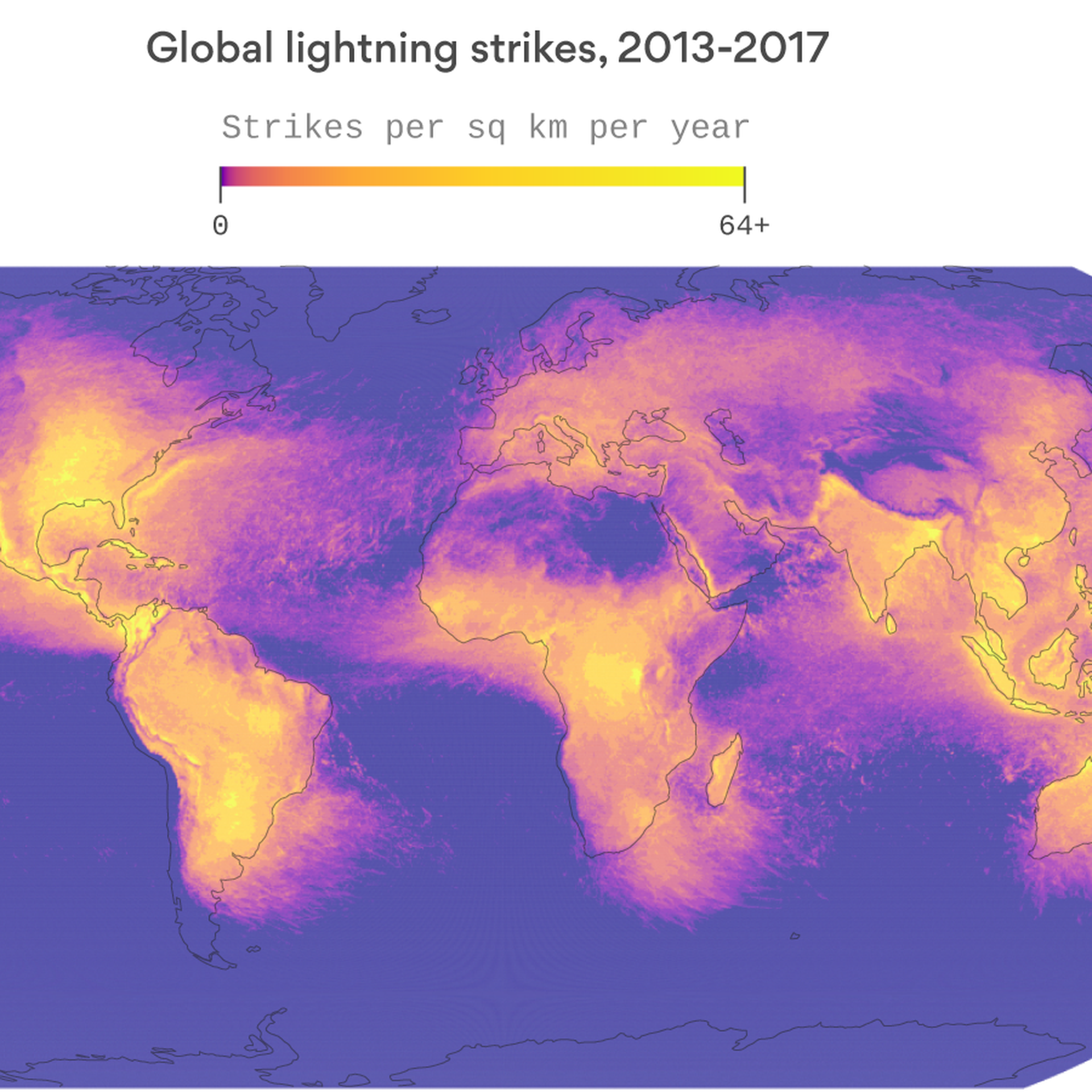 This rotating map shows nearly 9 billion lightning bolts