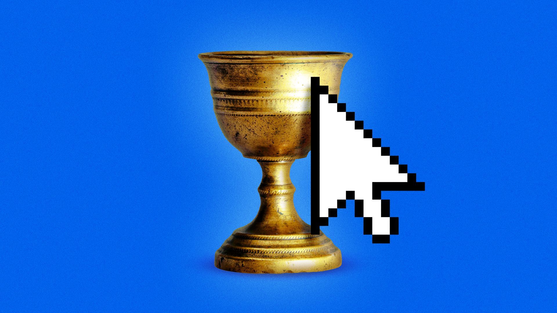 Illustration of a cursor hovering over a holy grail chalice. 