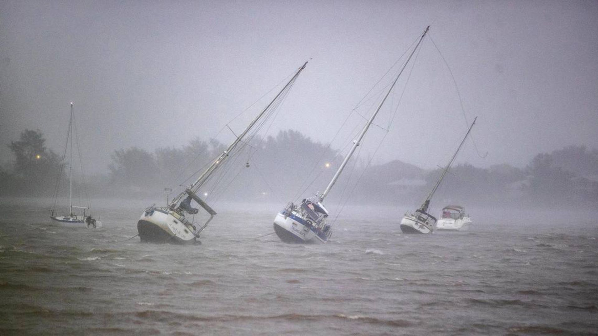 Sailboats blown by strong winds in Roberts Bay outside Venice, Florida, on Sept. 28.