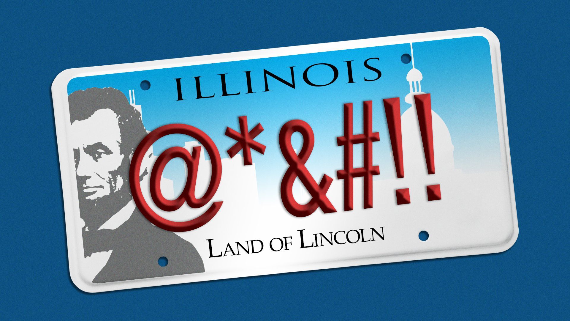 Illustration of an Illinois license plate with symbols implying a swear word.