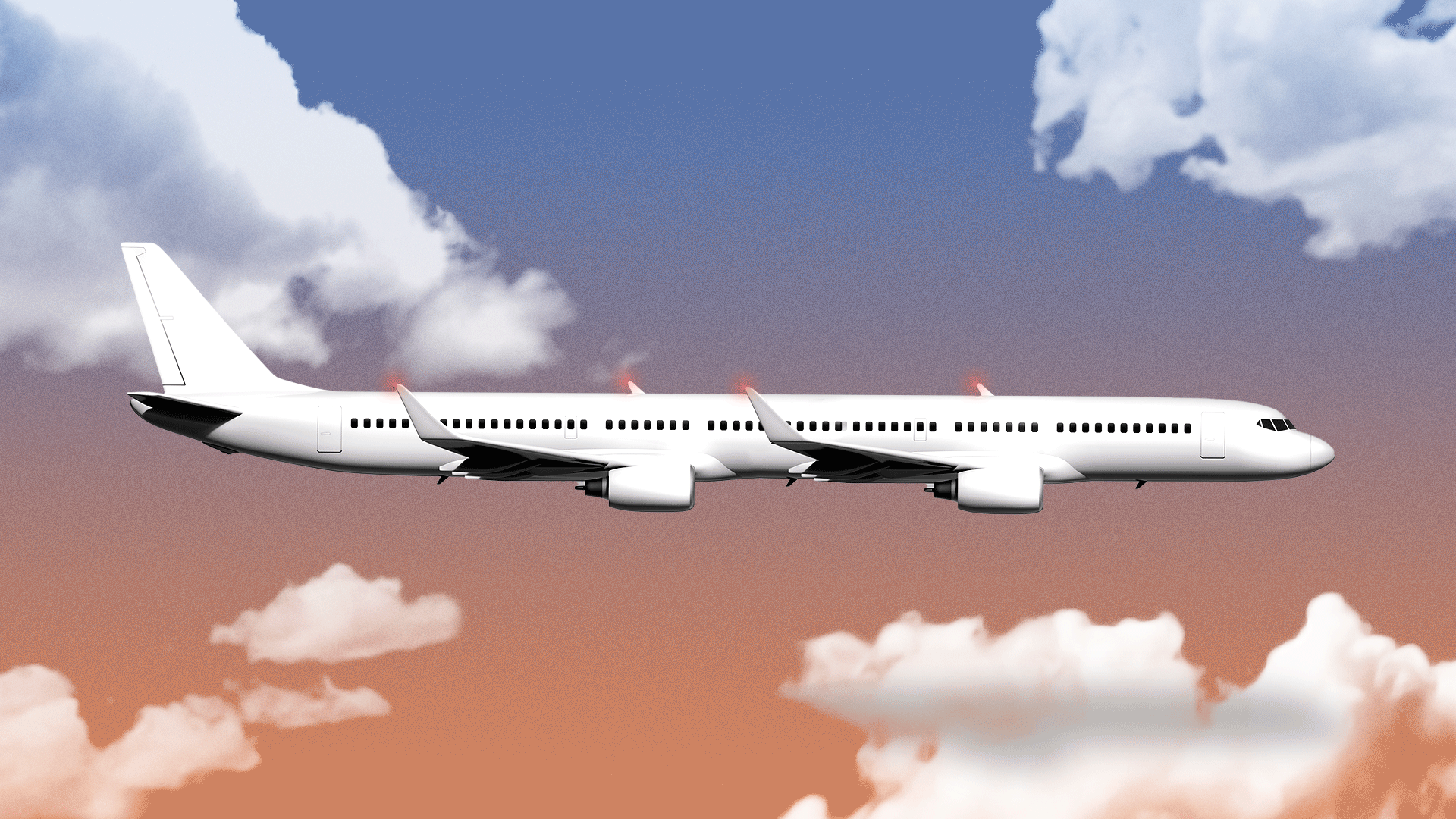 Animated illustration of a super long plane with four wings.