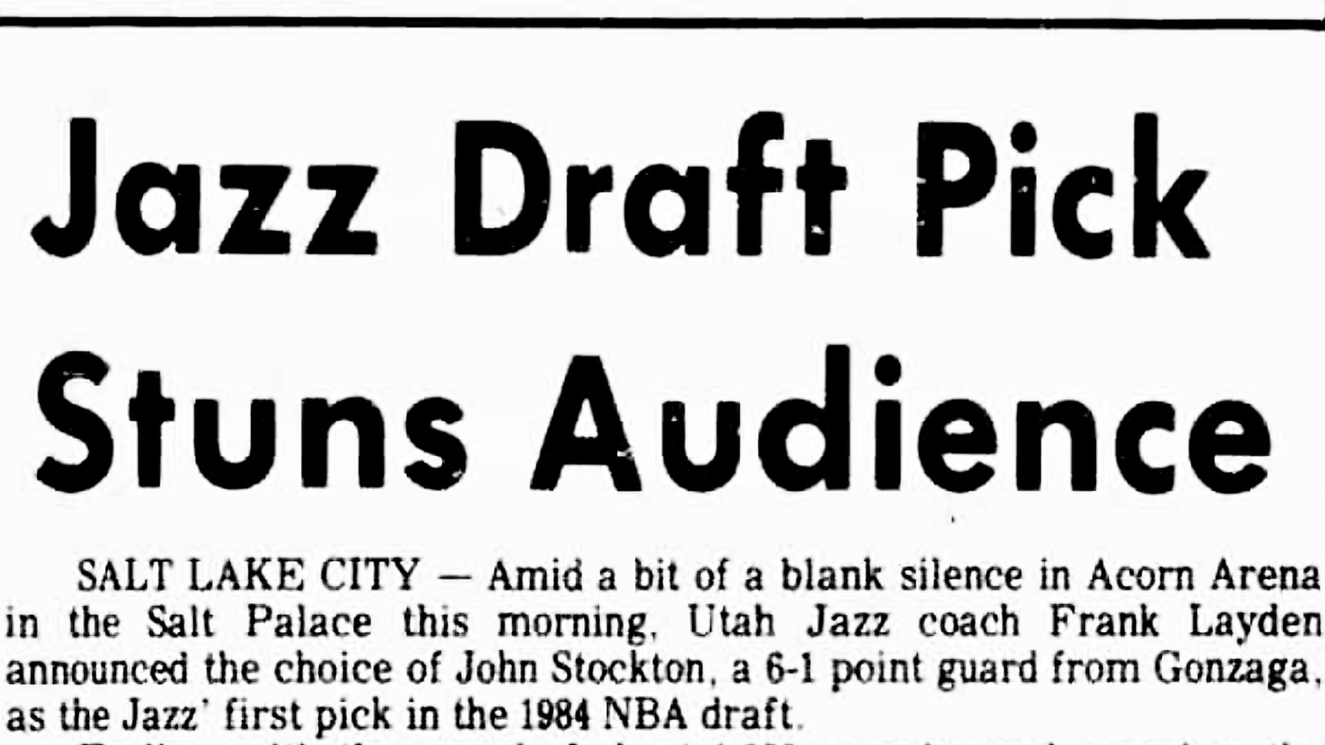 A newspaper headline reads "Jazz Draft Pick Stuns Audience"