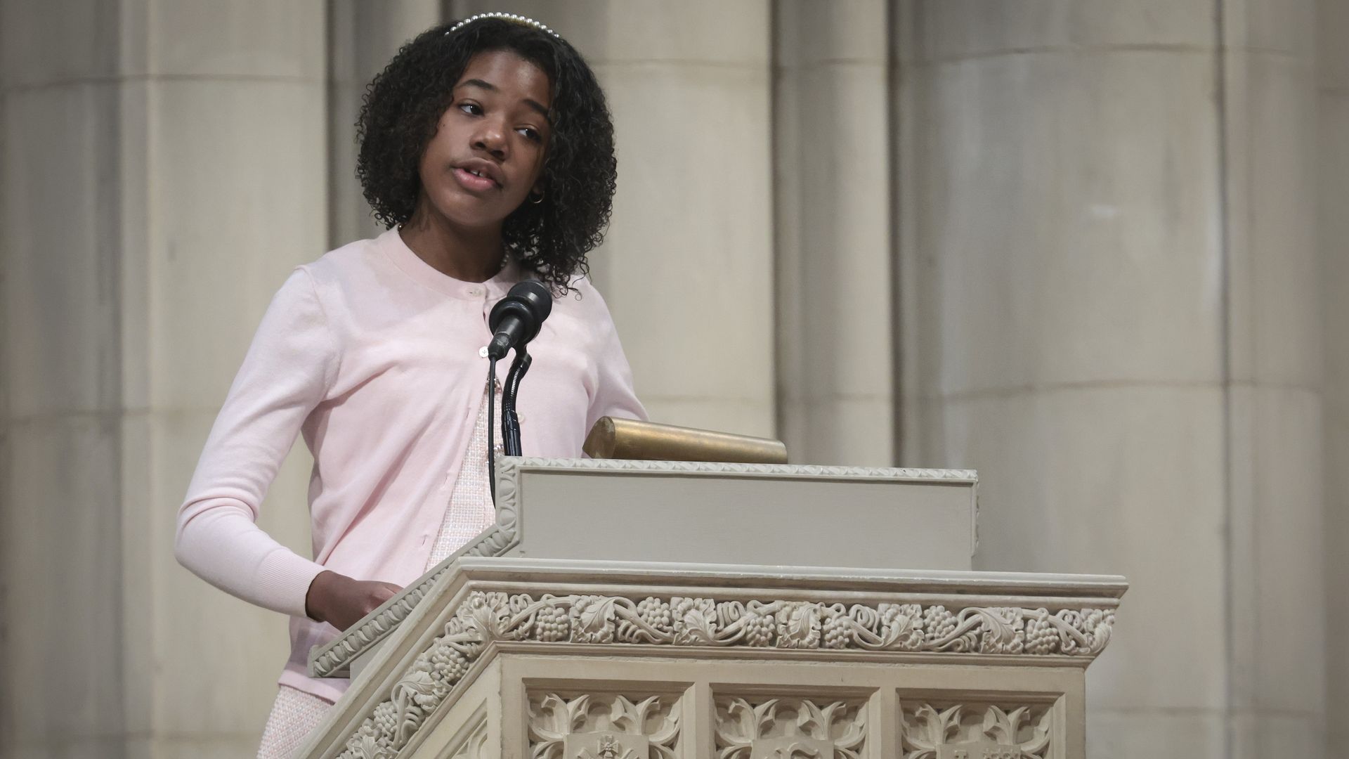 The granddaughter of Martin Luther King Jr. is seen speaking from the same pulpit from which he delivered his final Sunday sermon.