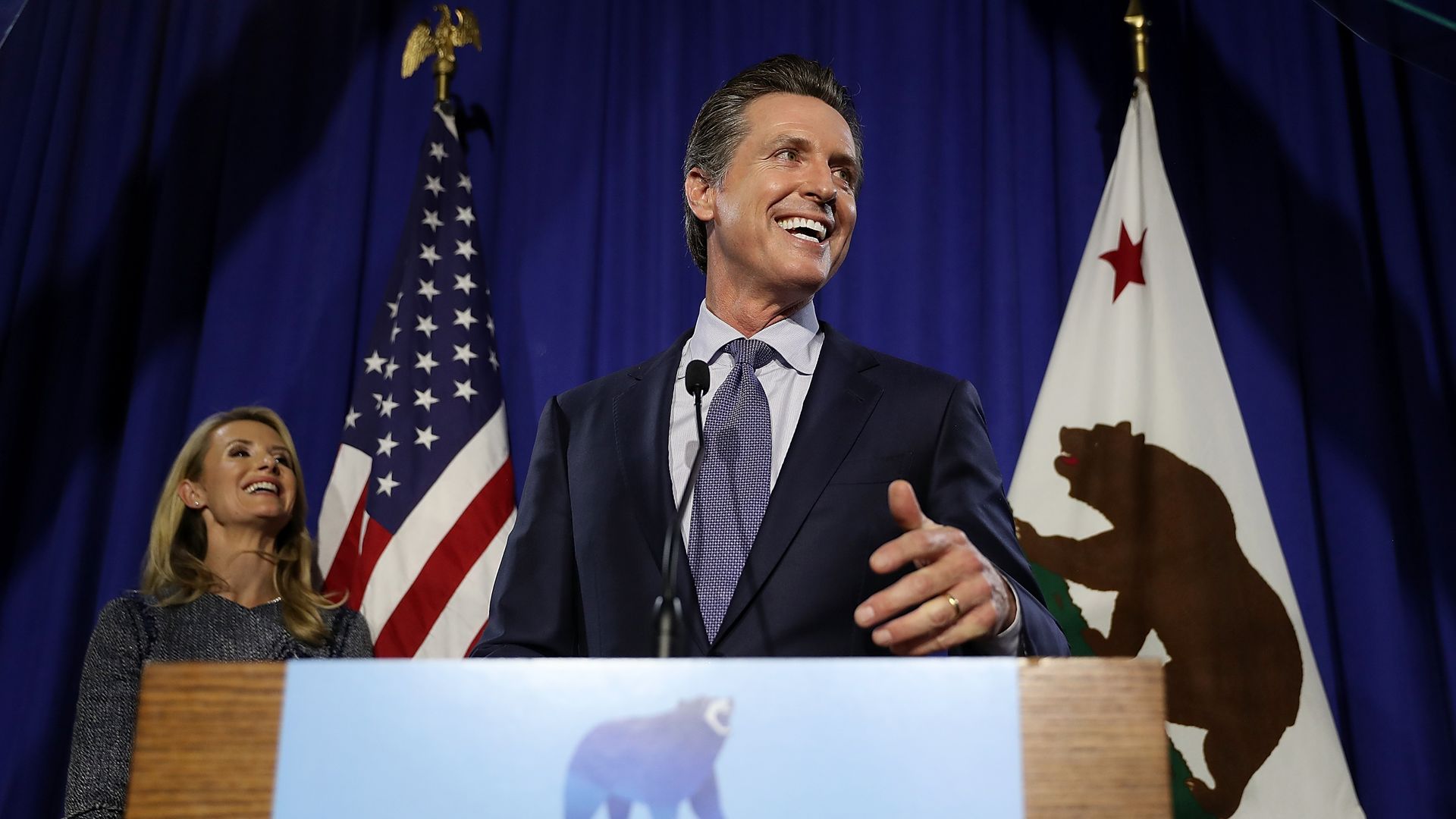 Gavin Newsom behind the podium