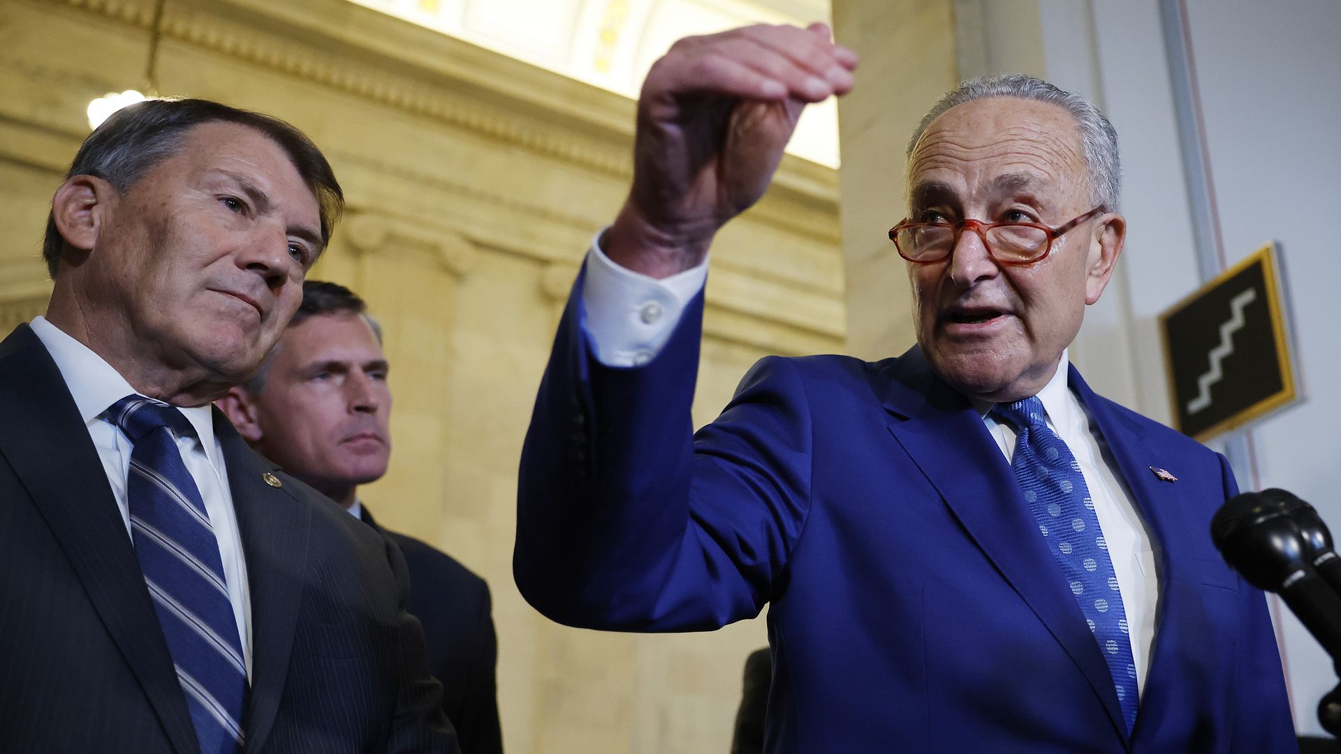 Senate Majority leader Chuck Schumer along with Sens. Mike Rounds and Martin Heinrich