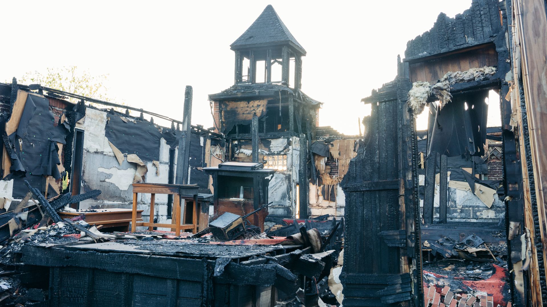 Church after a fire in St. Landry, Louisiana 