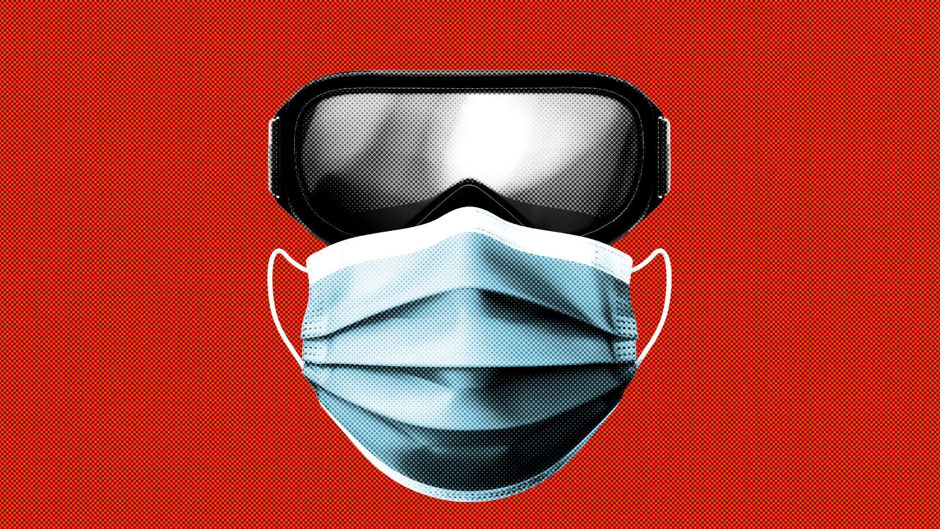 Illustration of ski goggles and a surgical mask