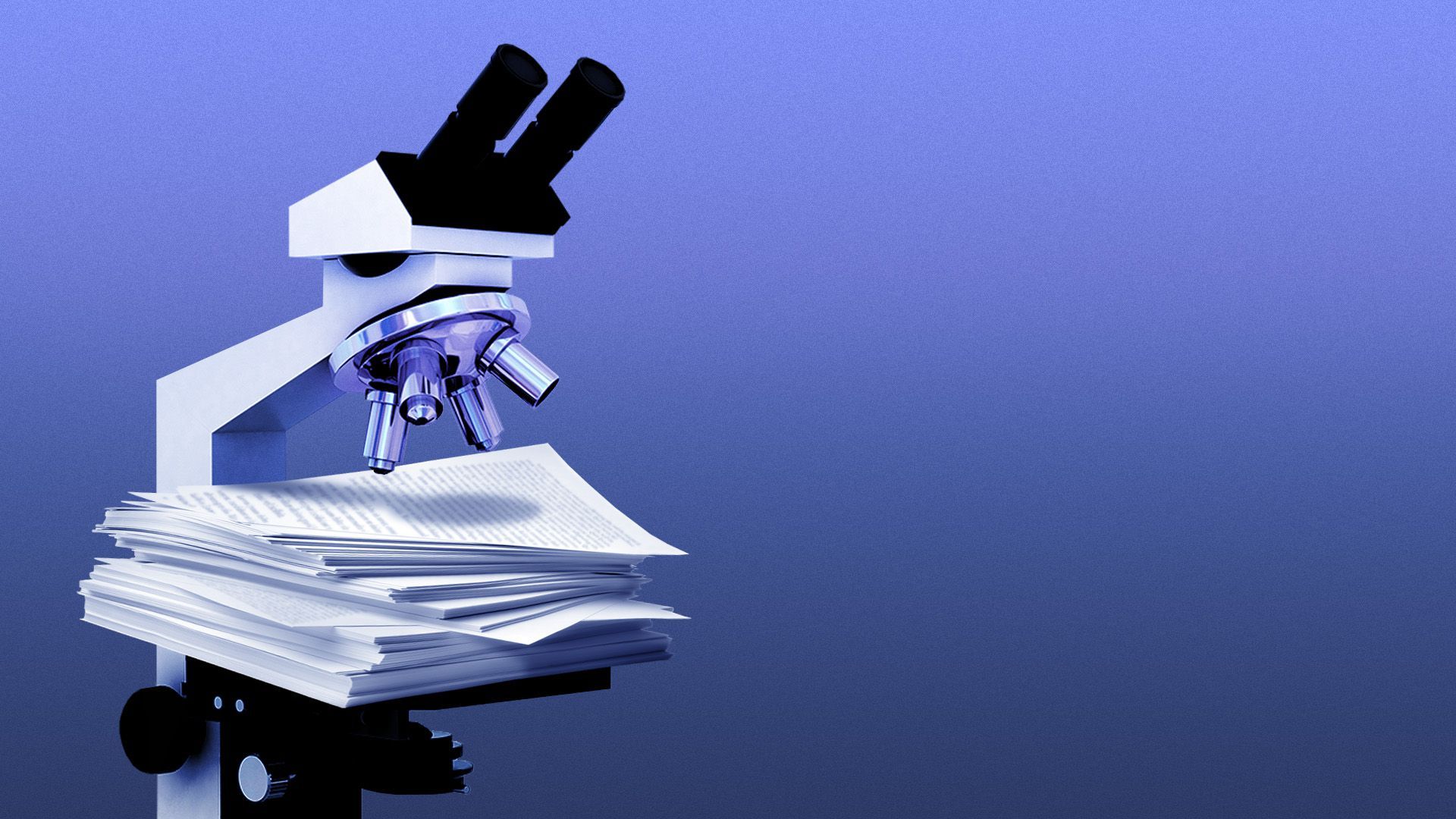 Illustration of a microscope examining a stack of papers