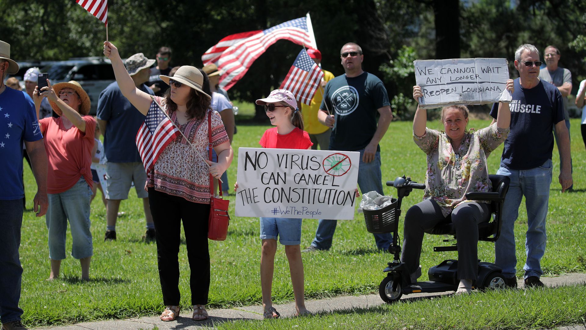 Protestors outside the Louisiana Governor's Mansion on April 25 in Baton Rouge. 