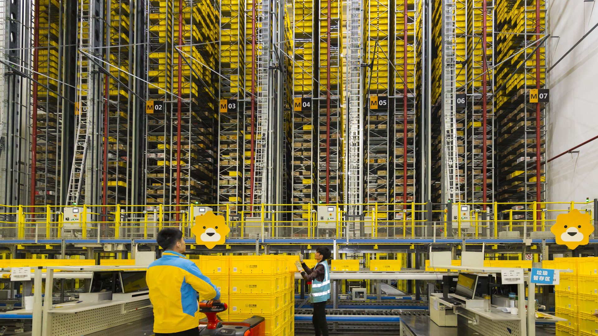 Packages piled high in a warehouse