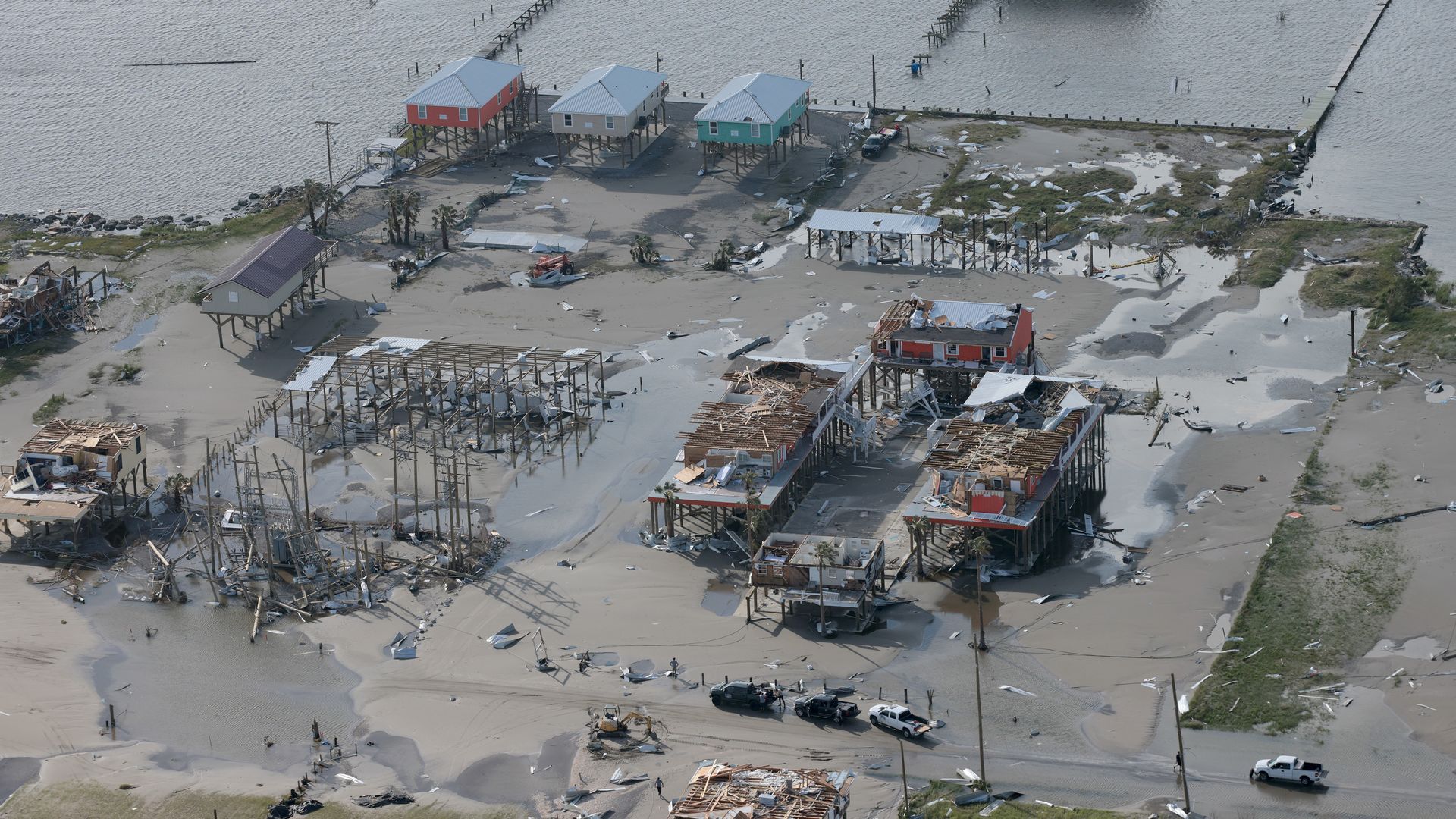  Destruction is left in the wake of Hurricane Ida on August 31, 2021 in Grand Isle, Louisiana.