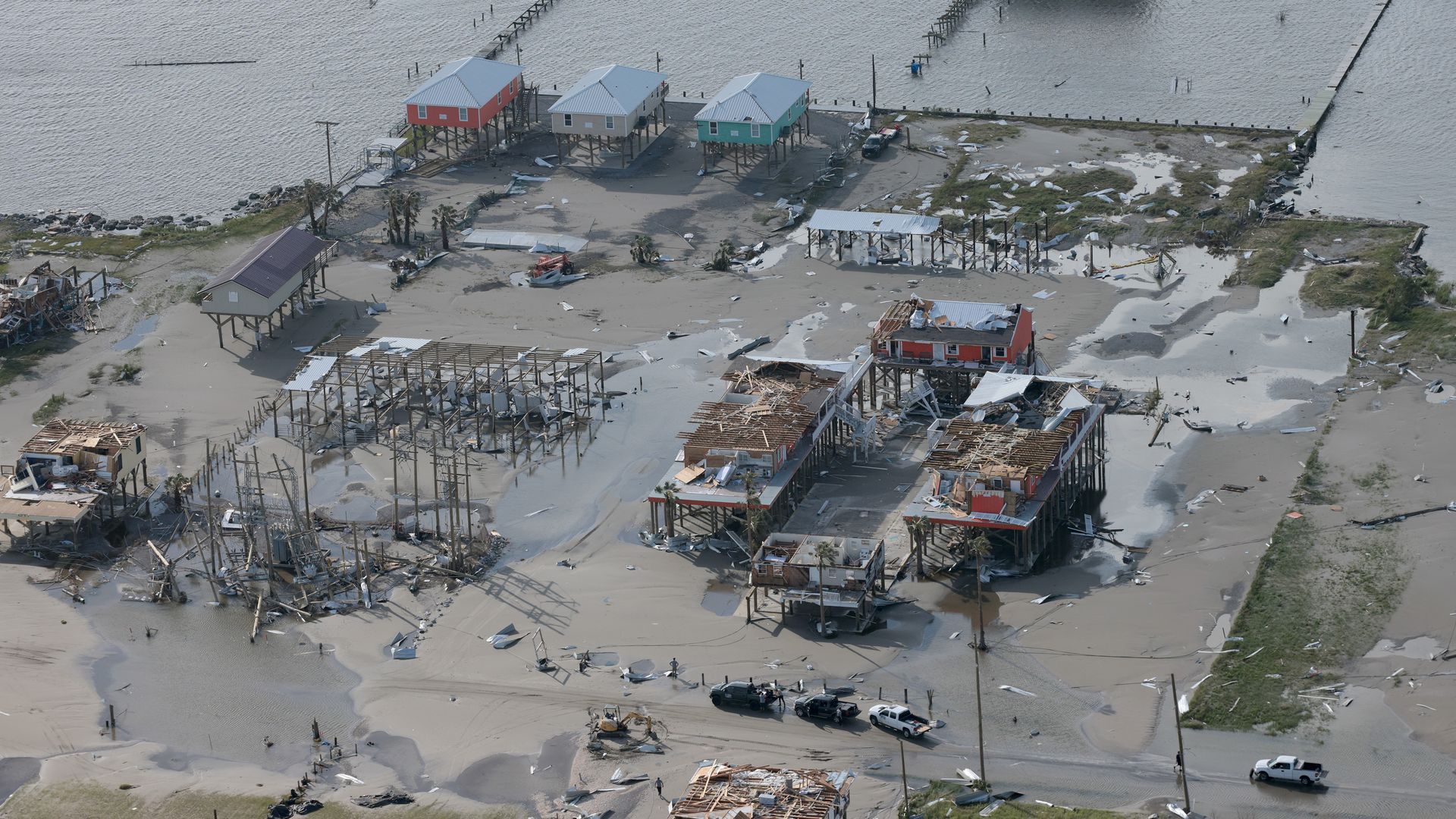 Destruction is left in the wake of Hurricane Ida on August 31, 2021 in Grand Isle, Louisiana.