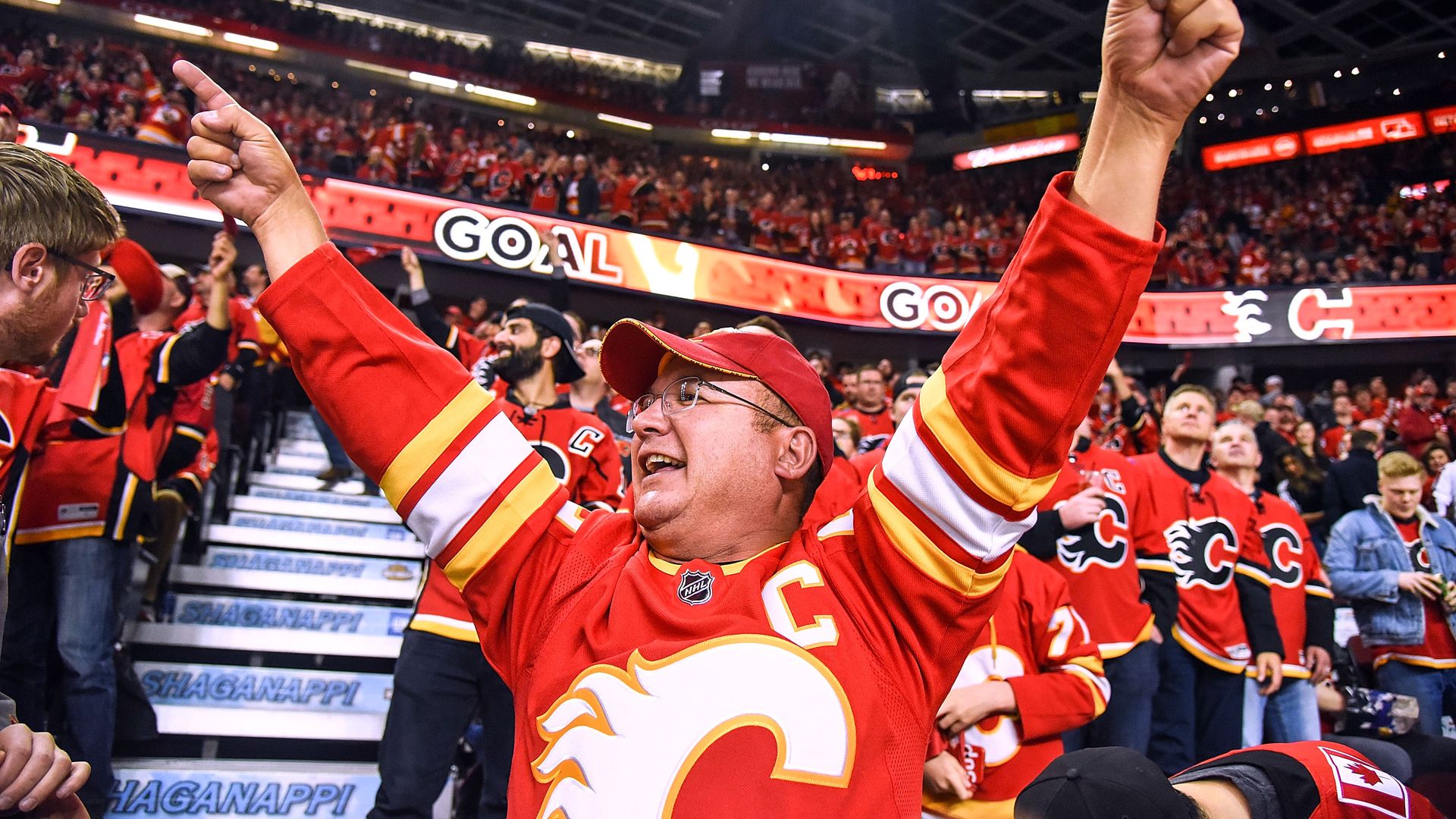 Calgary Flames fan celebrating