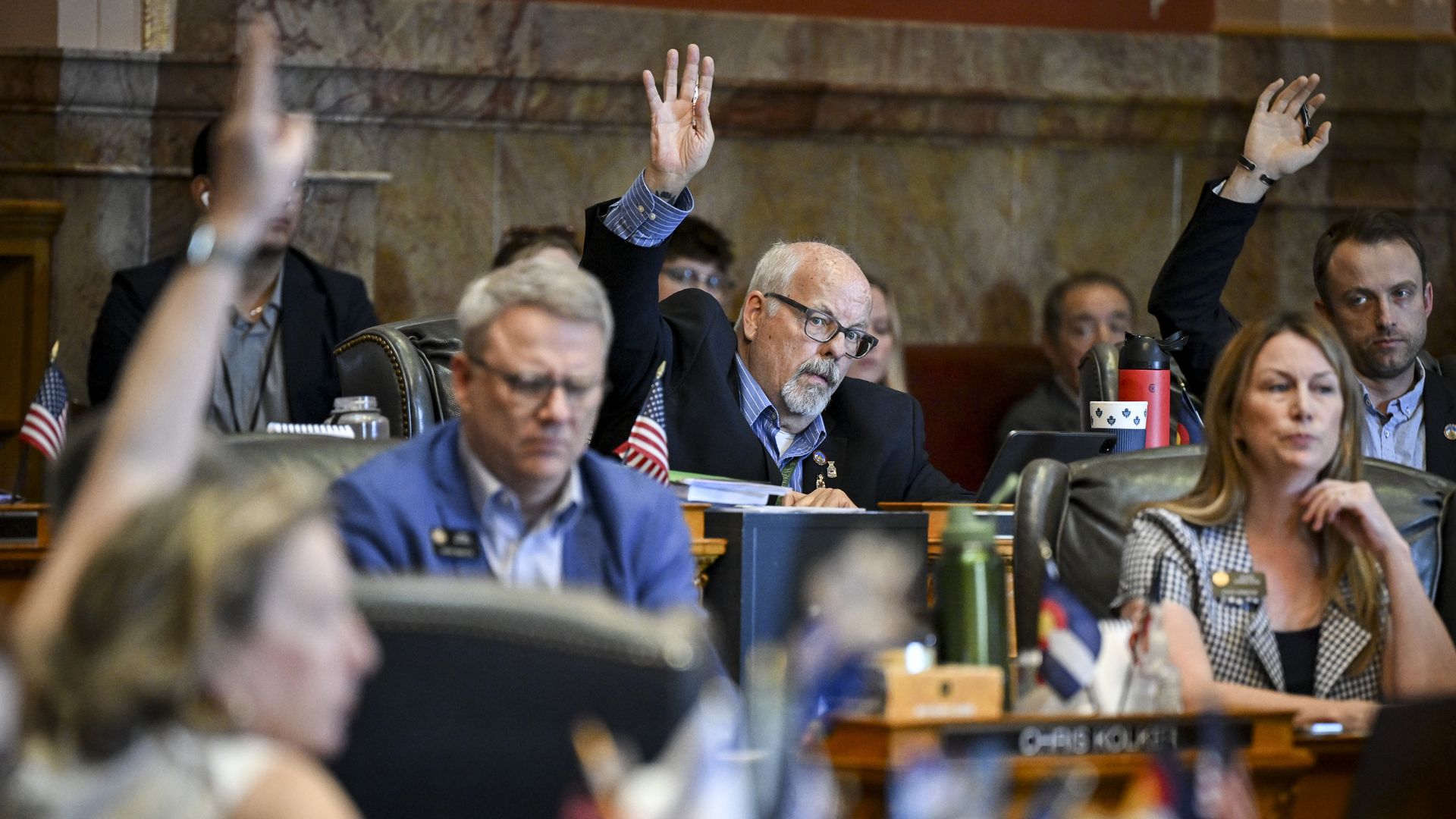 State Sen. Tom Sullivan, center back, votes during the last day of the legislative session May 13. Photo: AAron Ontiveroz/The Denver Post via Getty Images