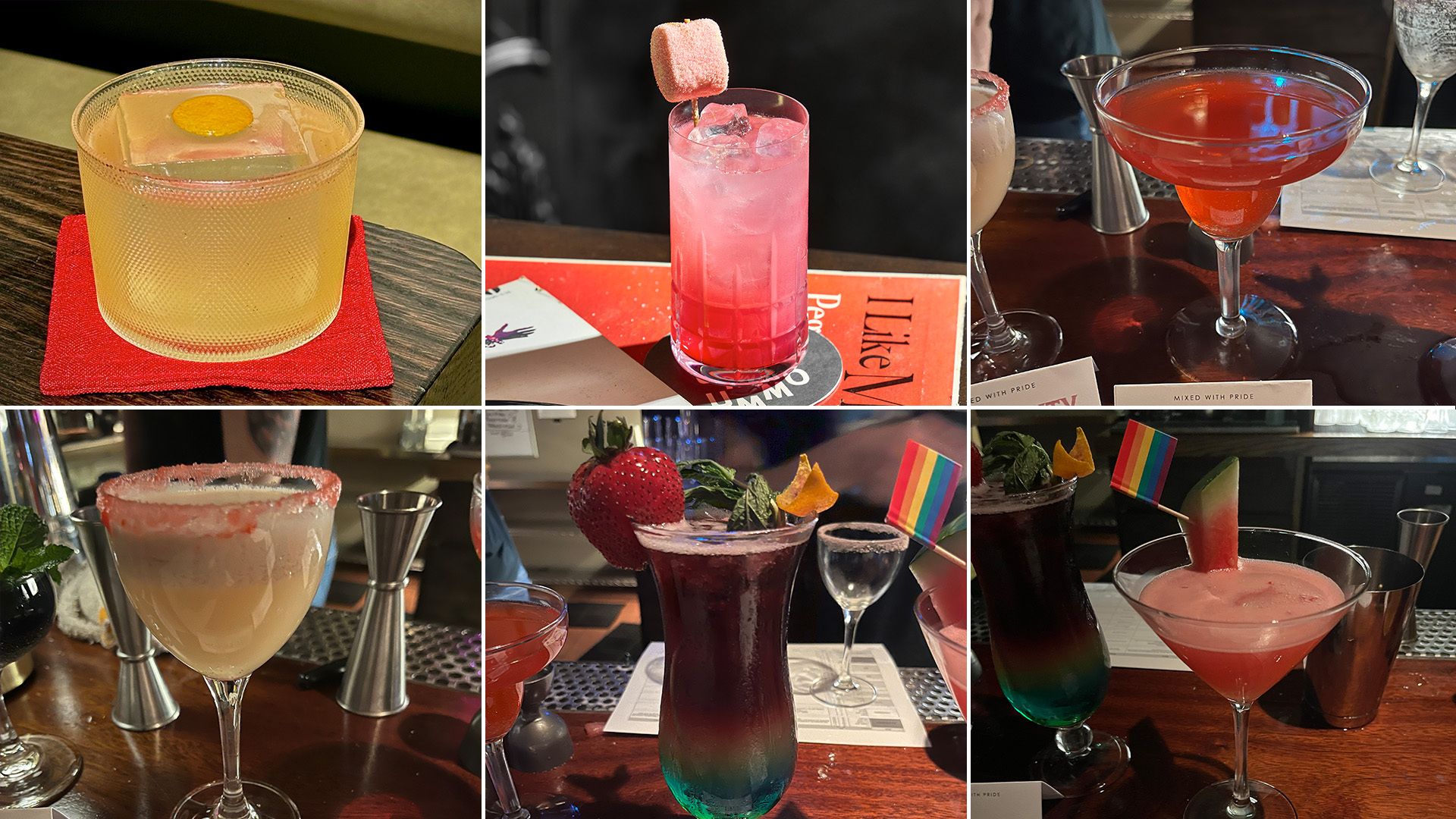 Photo of a collection of cocktails on tables 