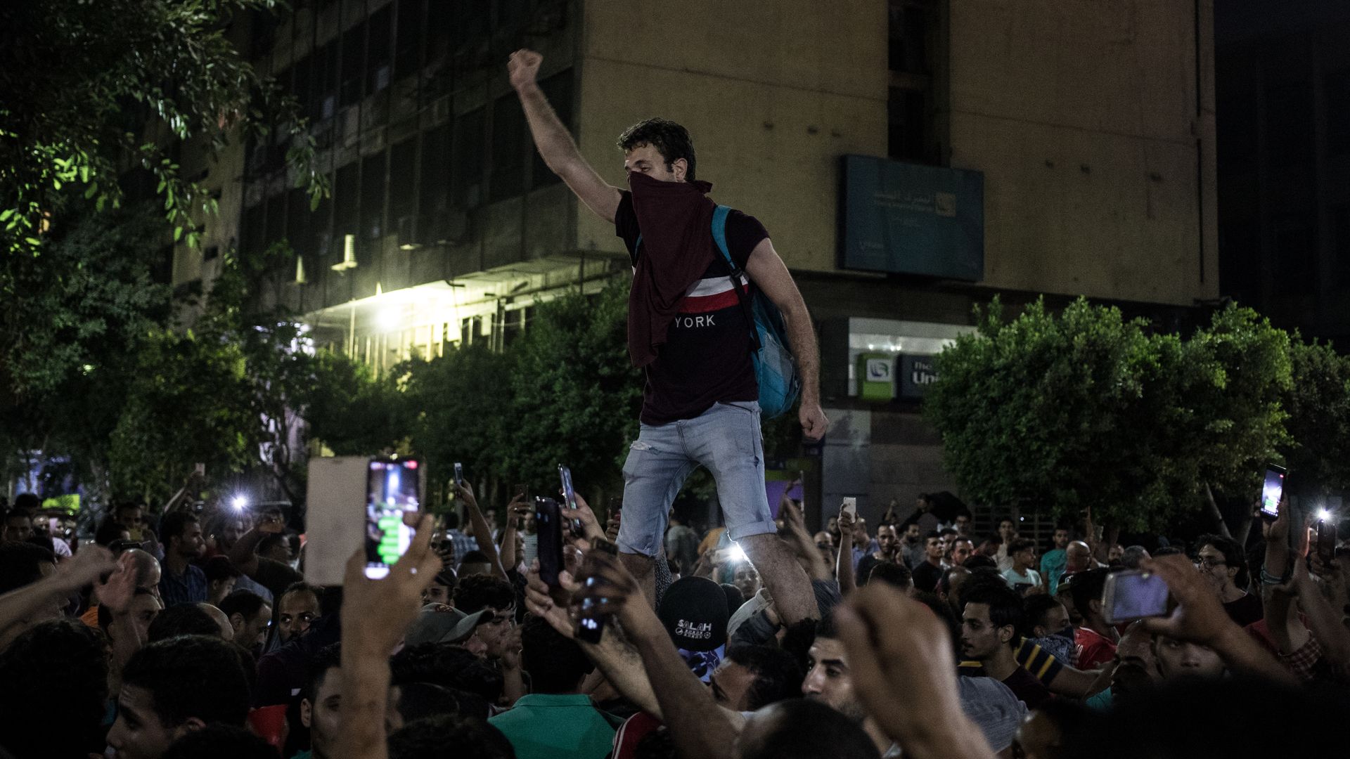 protestors in the street in Cairo