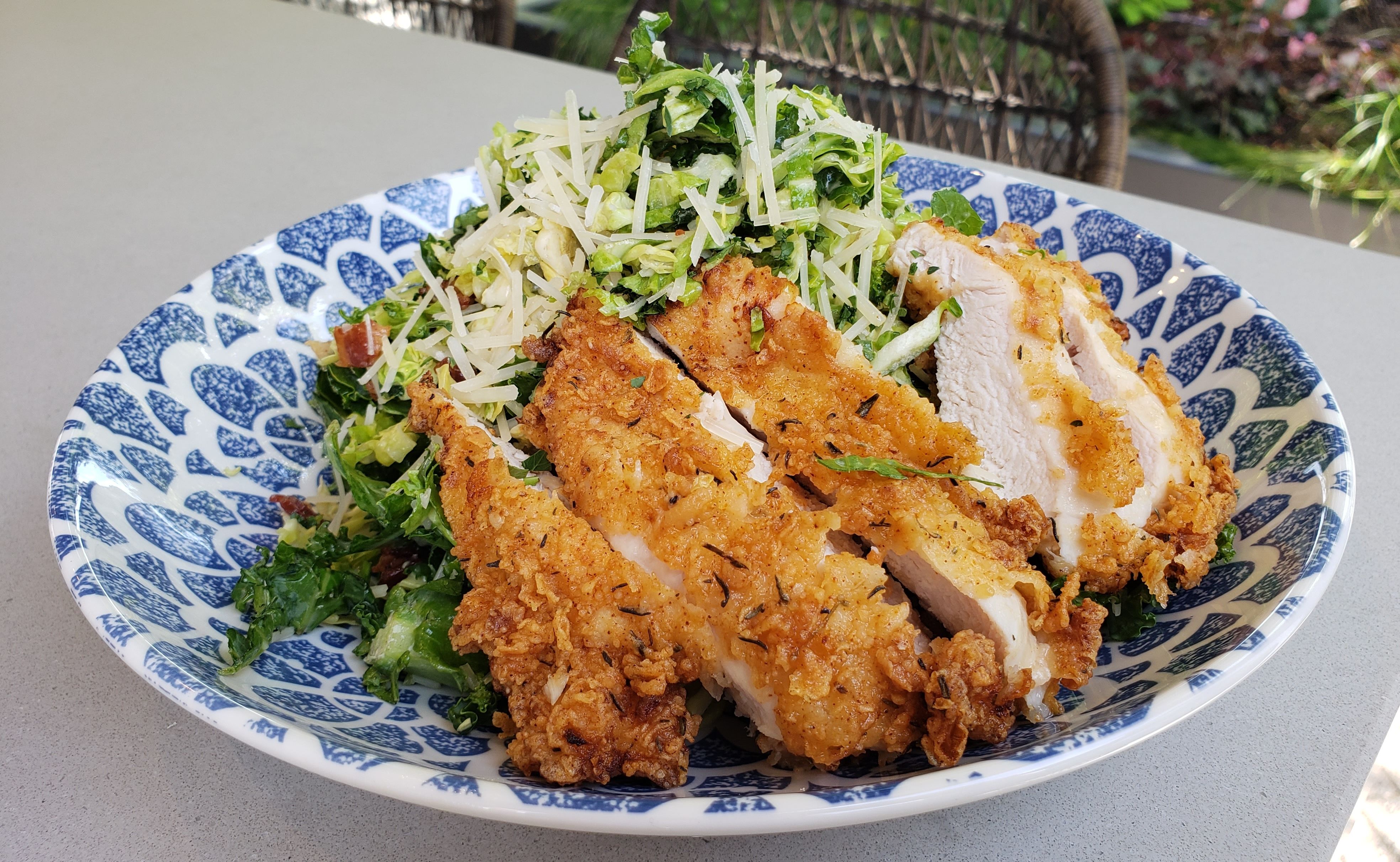 fried chicken on salad