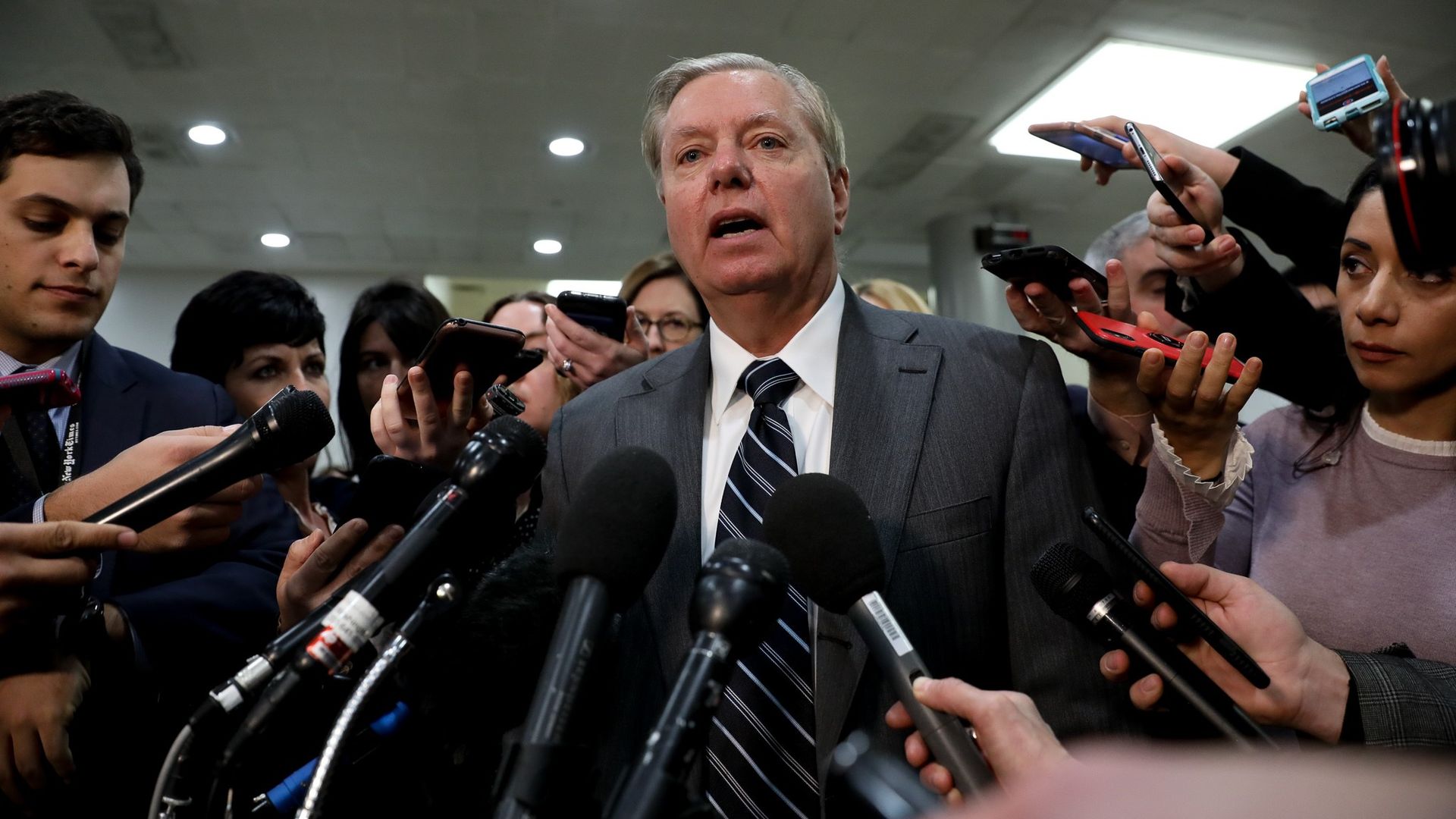 Senator Lindsey Graham speaks to press after a closed door briefing by Central Intelligence Agency Director Gina Haspel