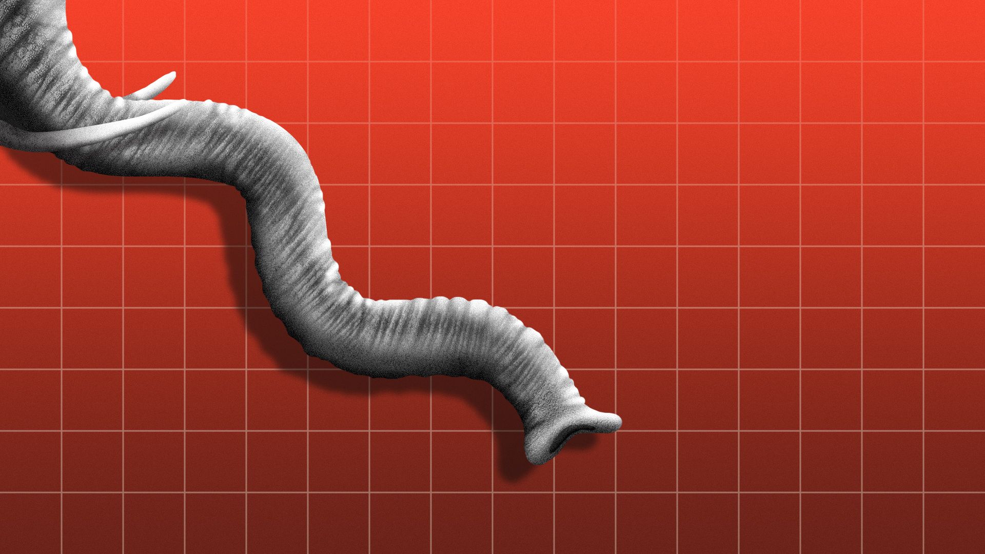 Illustration of an elephant trunk forming a downward trend line on a chart
