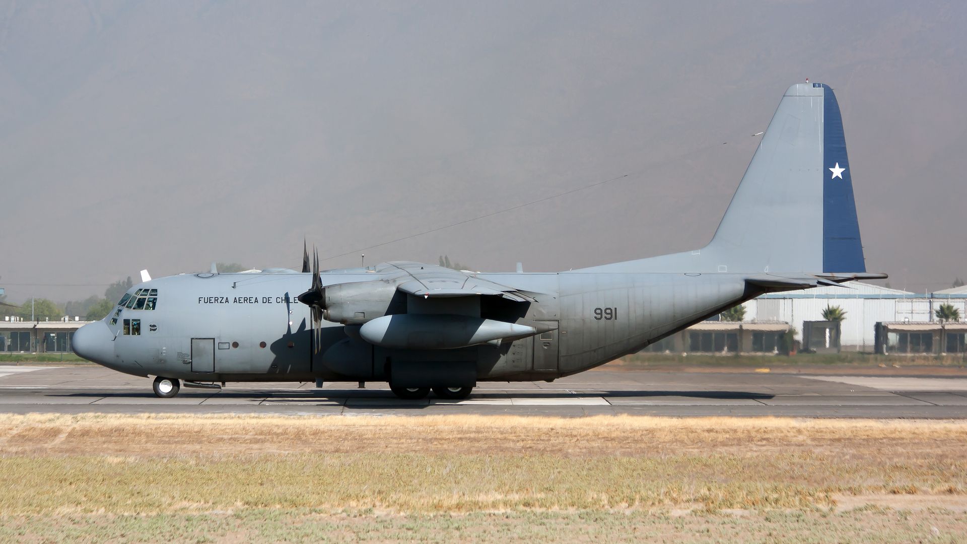  A Chile Air Force Lockheed C-130 Hercules seen ready to leave Santiago airport.