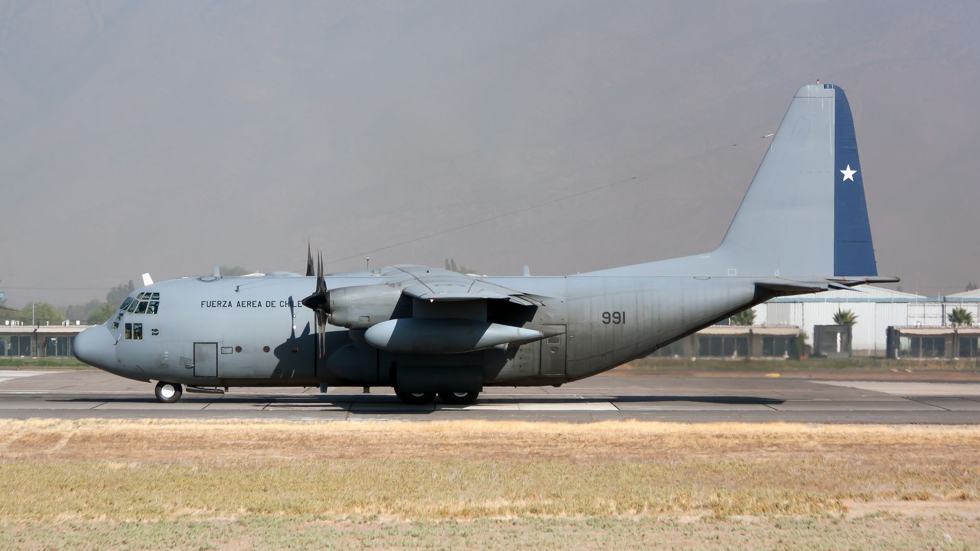 A Chile Air Force Lockheed C-130 Hercules seen ready to leave Santiago airport.
