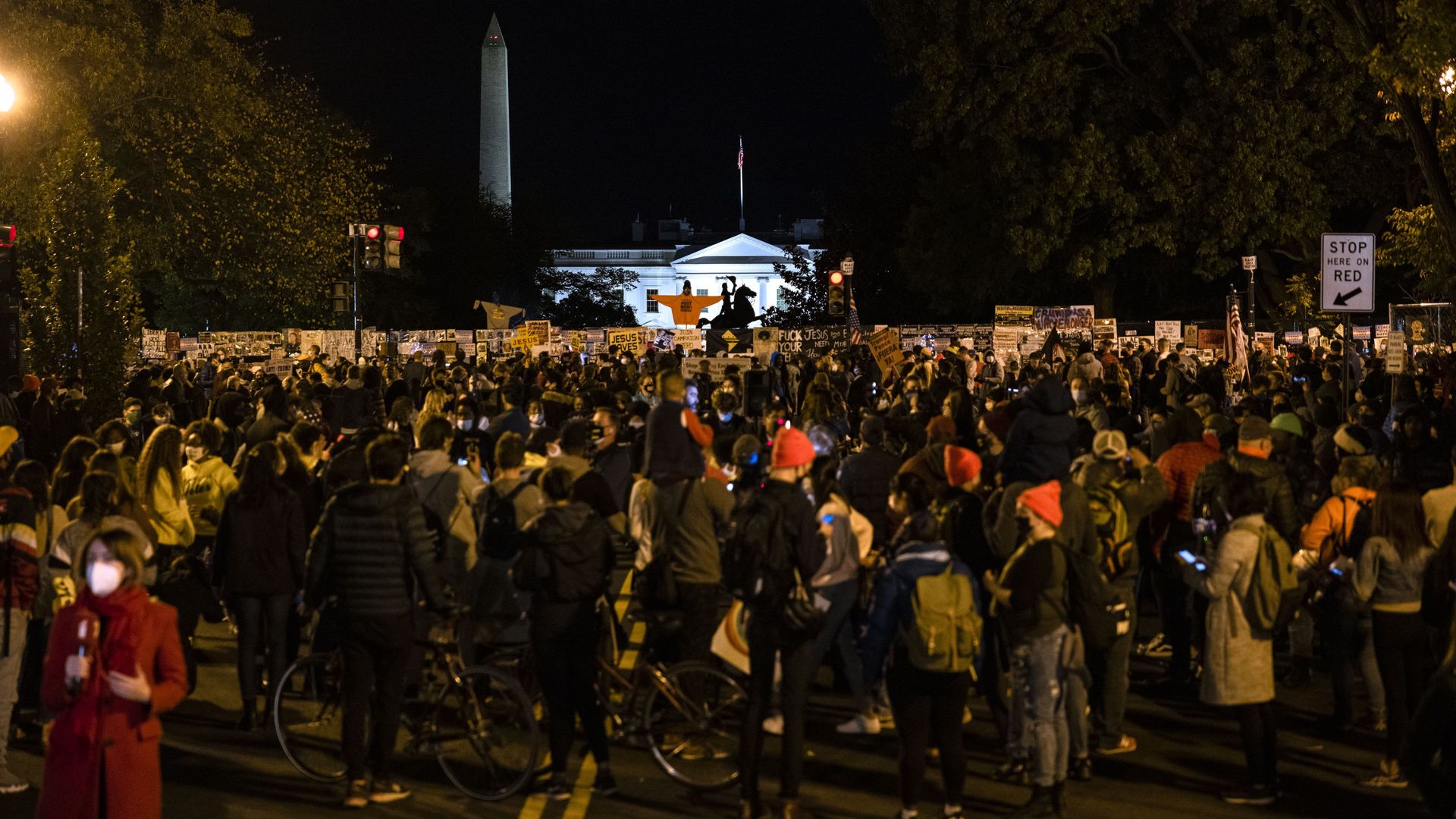 People gather at Black Lives Matter Plaza in front of the White House on Election Day, November 3