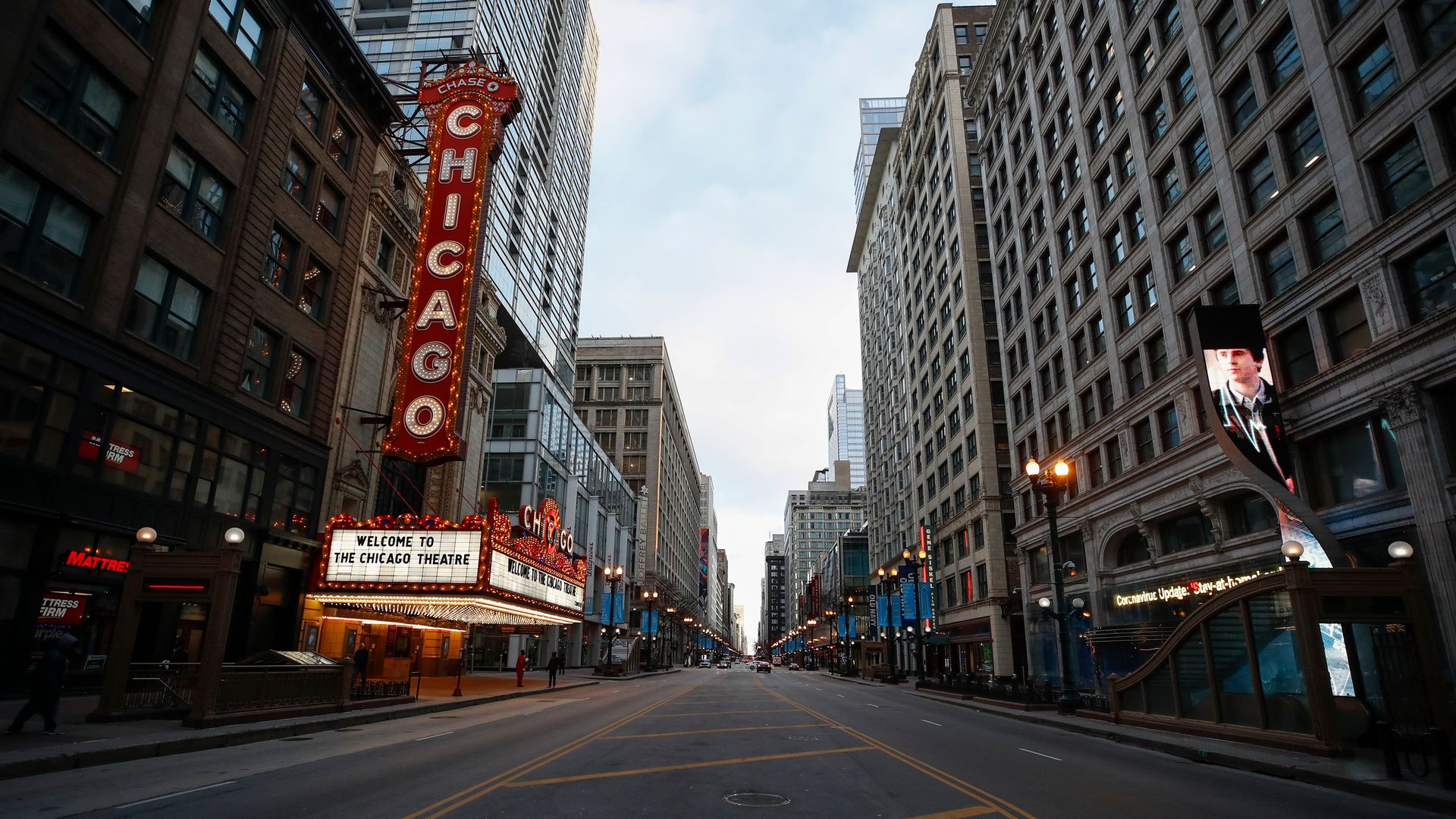 An empty downtown Chicago.