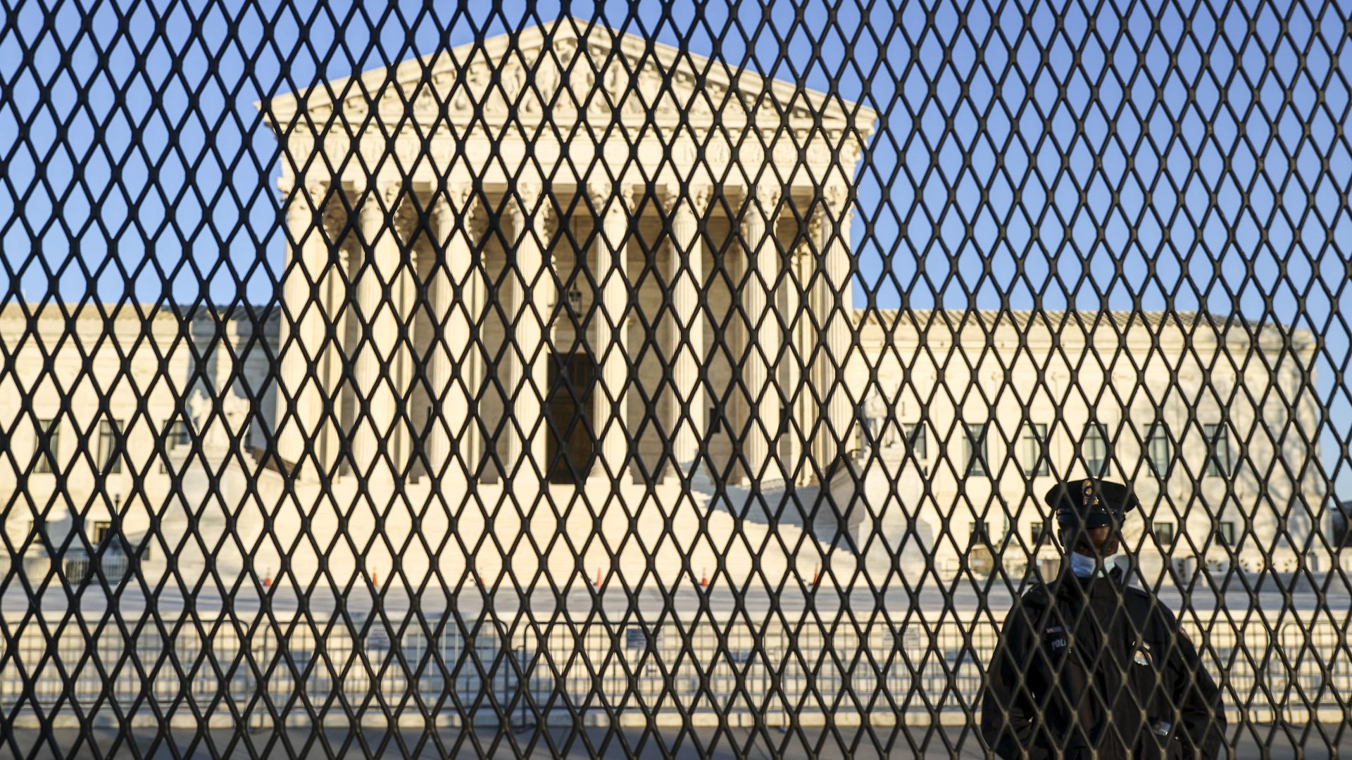 Capitol Police stand guard at the Supreme Court on January 12, 2021 in Washington, DC. 