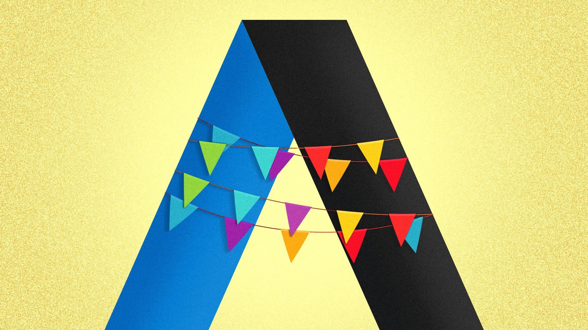 Illustration of a party pennant banner hanging across the Axios logo.