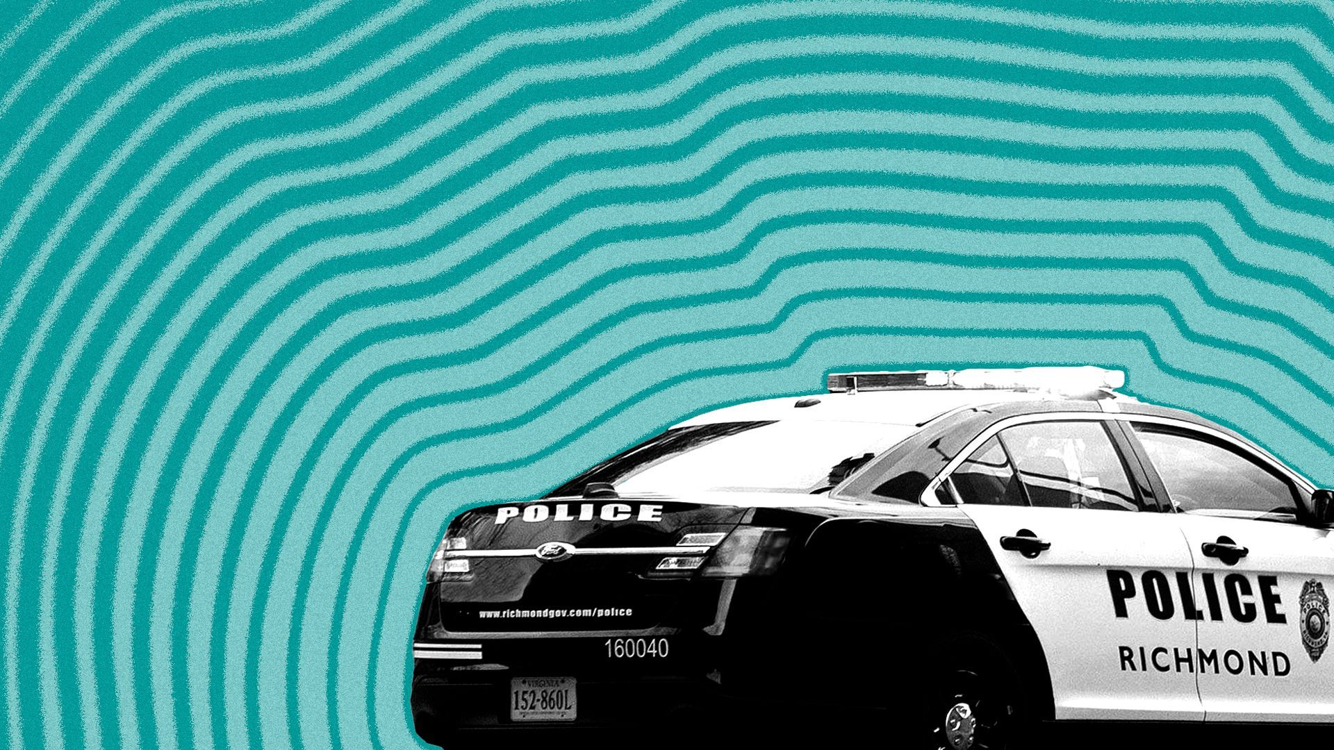 Photo illustration of a Richmond Police cruiser with lines radiating from it.