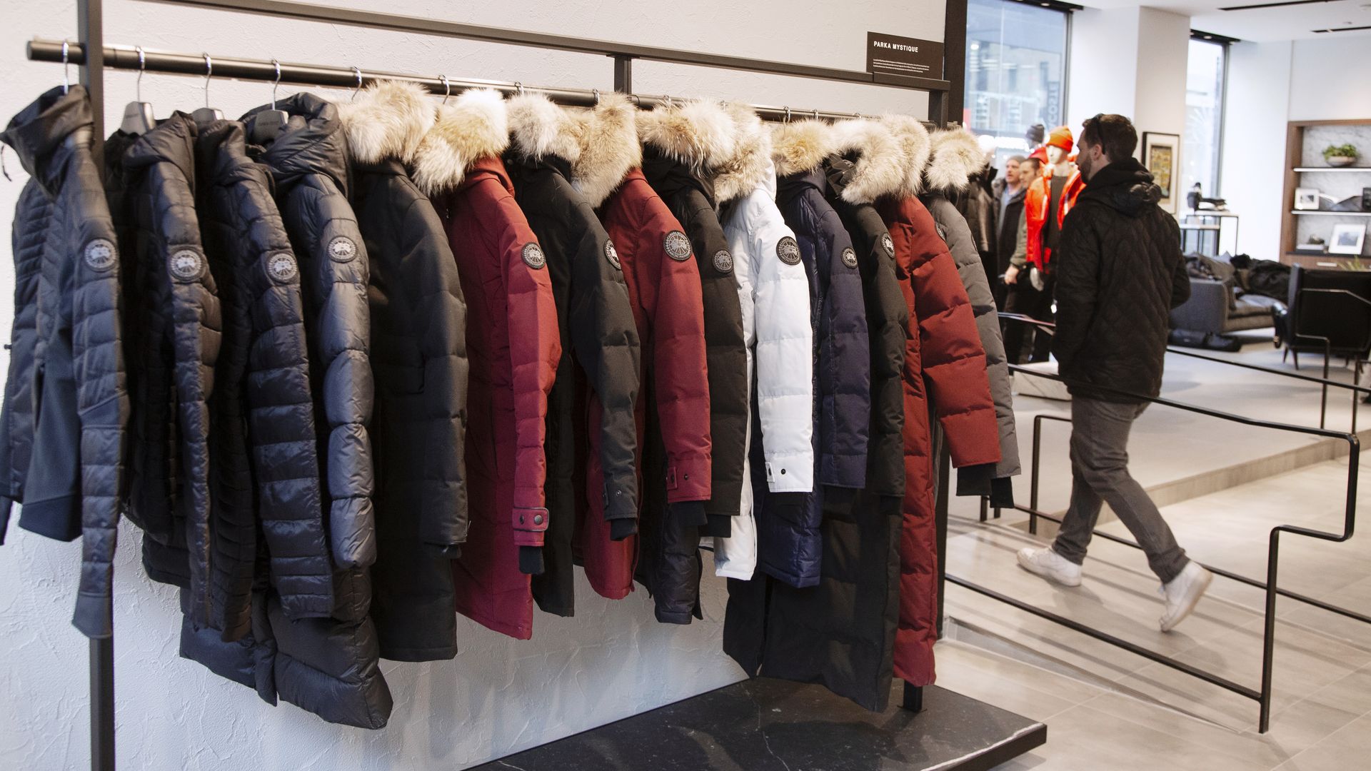 Parkas on display in a Canada Goose store