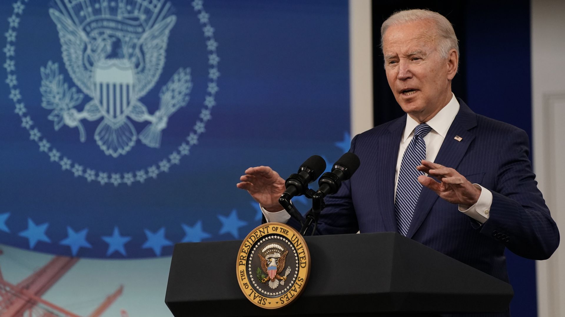 President Biden is seen speaking last week about supply-chain issues.