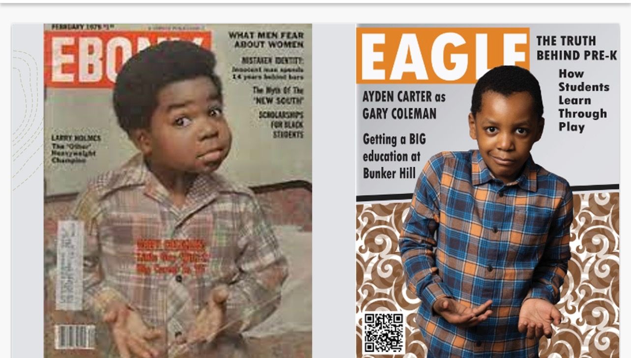 A student recreates an image of Gary Coleman.