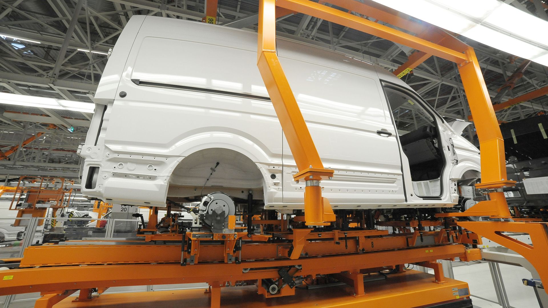 A Volkswagen van being made at a factory in Poland.