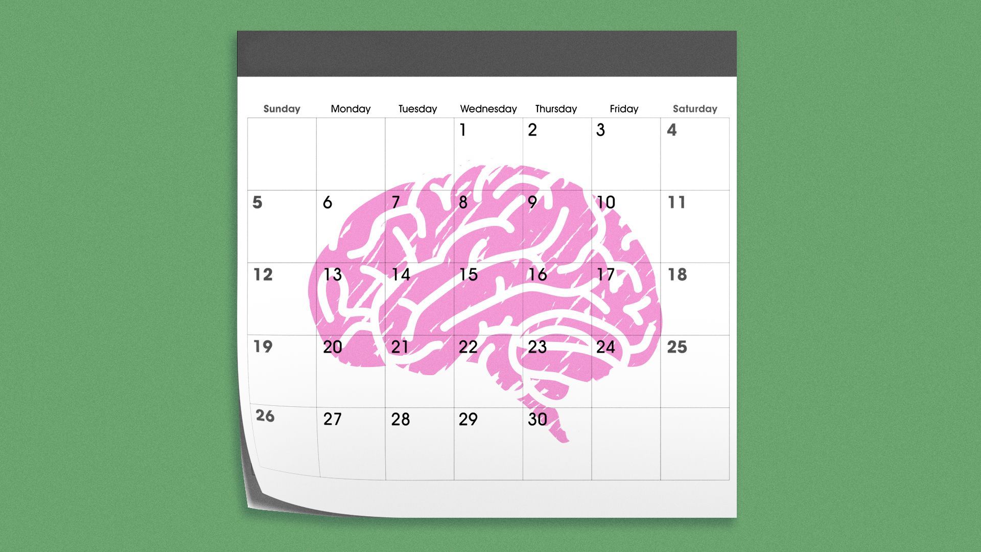 Illustration of a brain drawn on a calendar page.