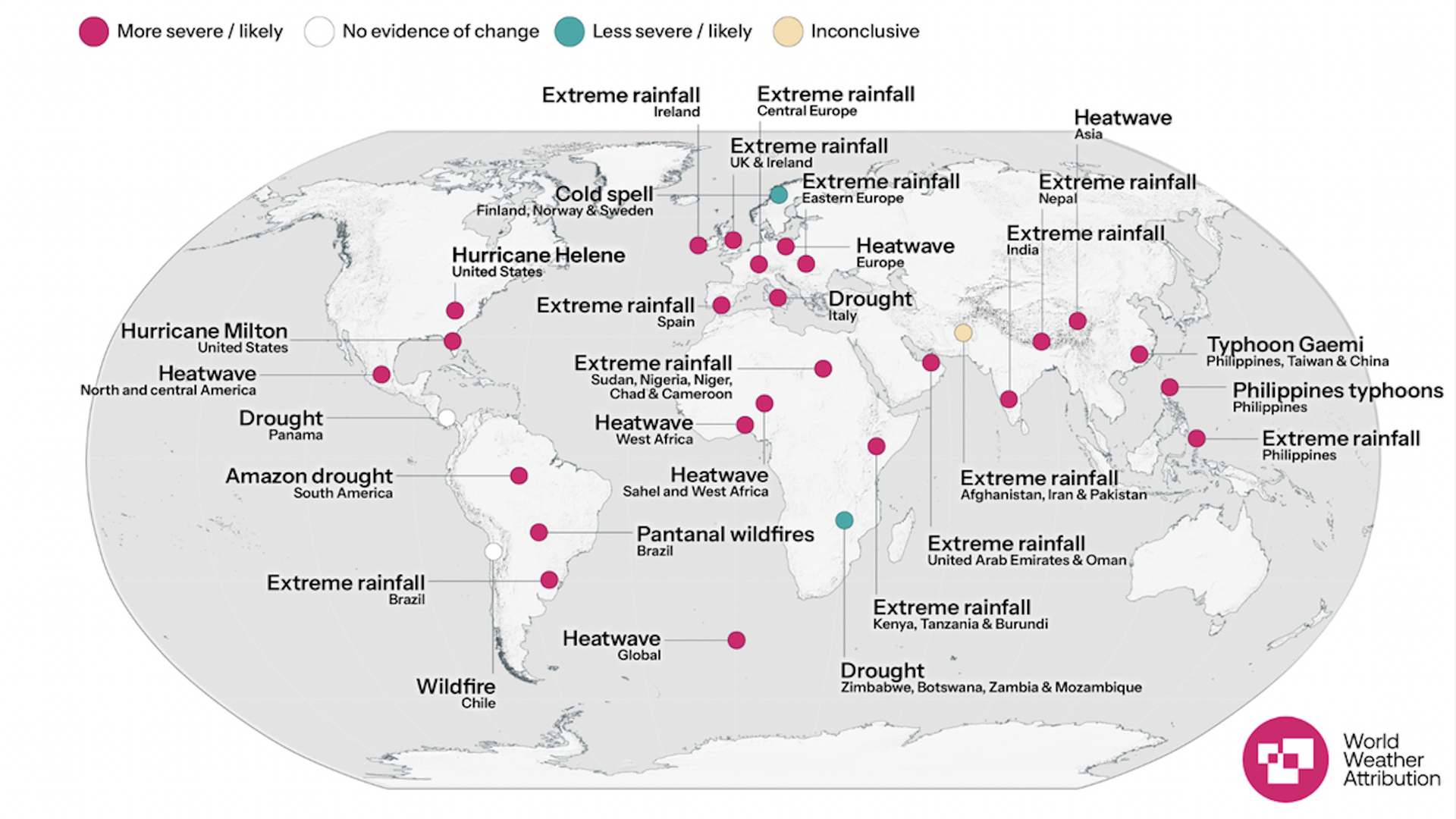 Map with dots showing temp records